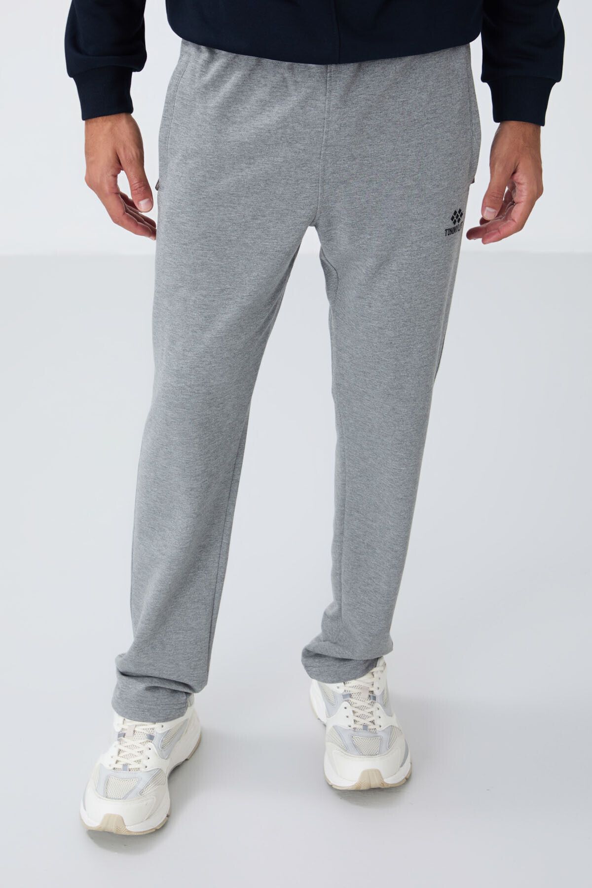 TOMMY LIFE-Ανδρικό παντελόνι φούτερ - Γκρι MElangE, ZippEr PockEt, Skinny Fit, Classic leg - 84669 3