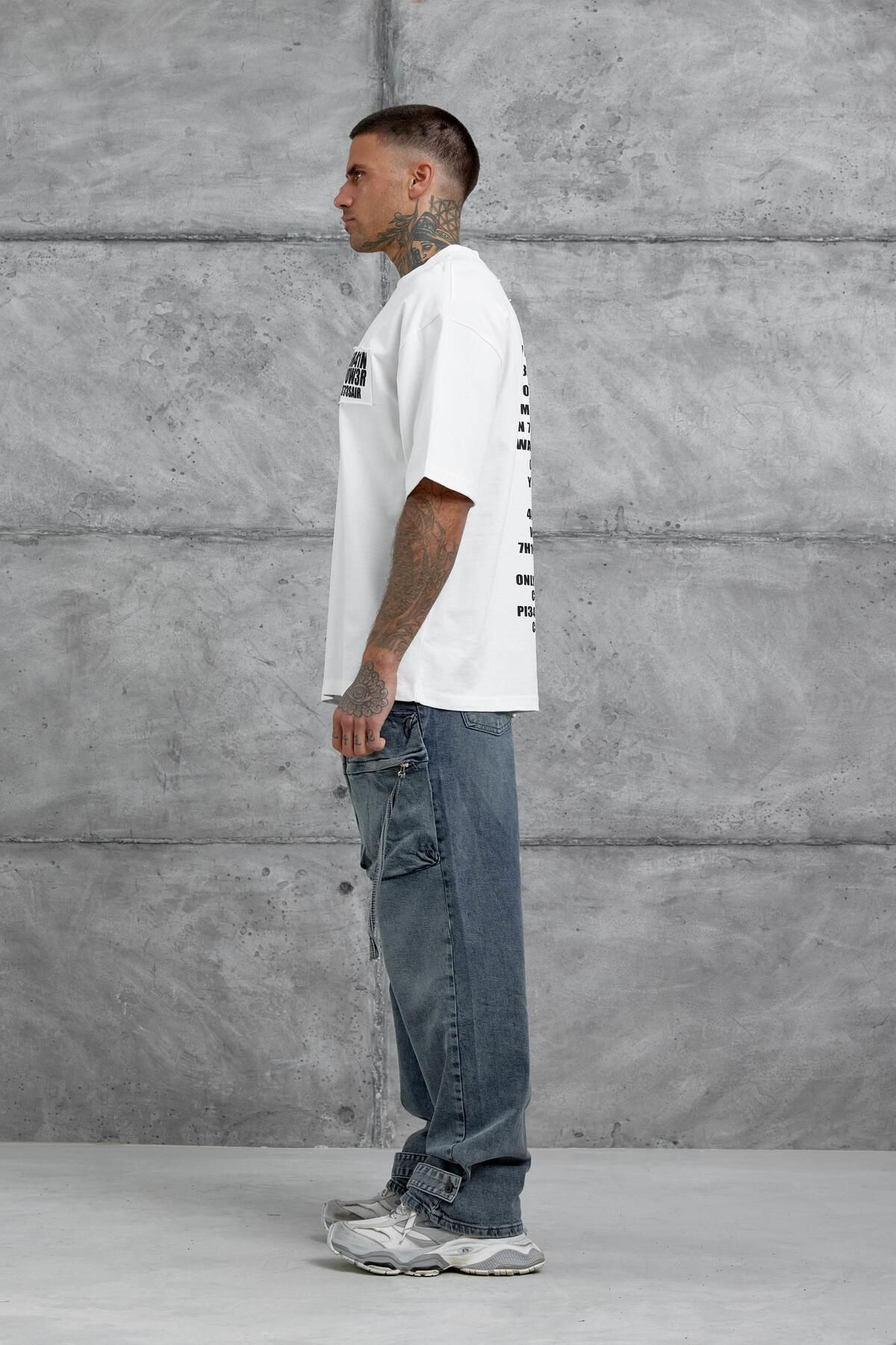 NOMARC-White Br41N Pow3R Written Oversize Tshirt 5