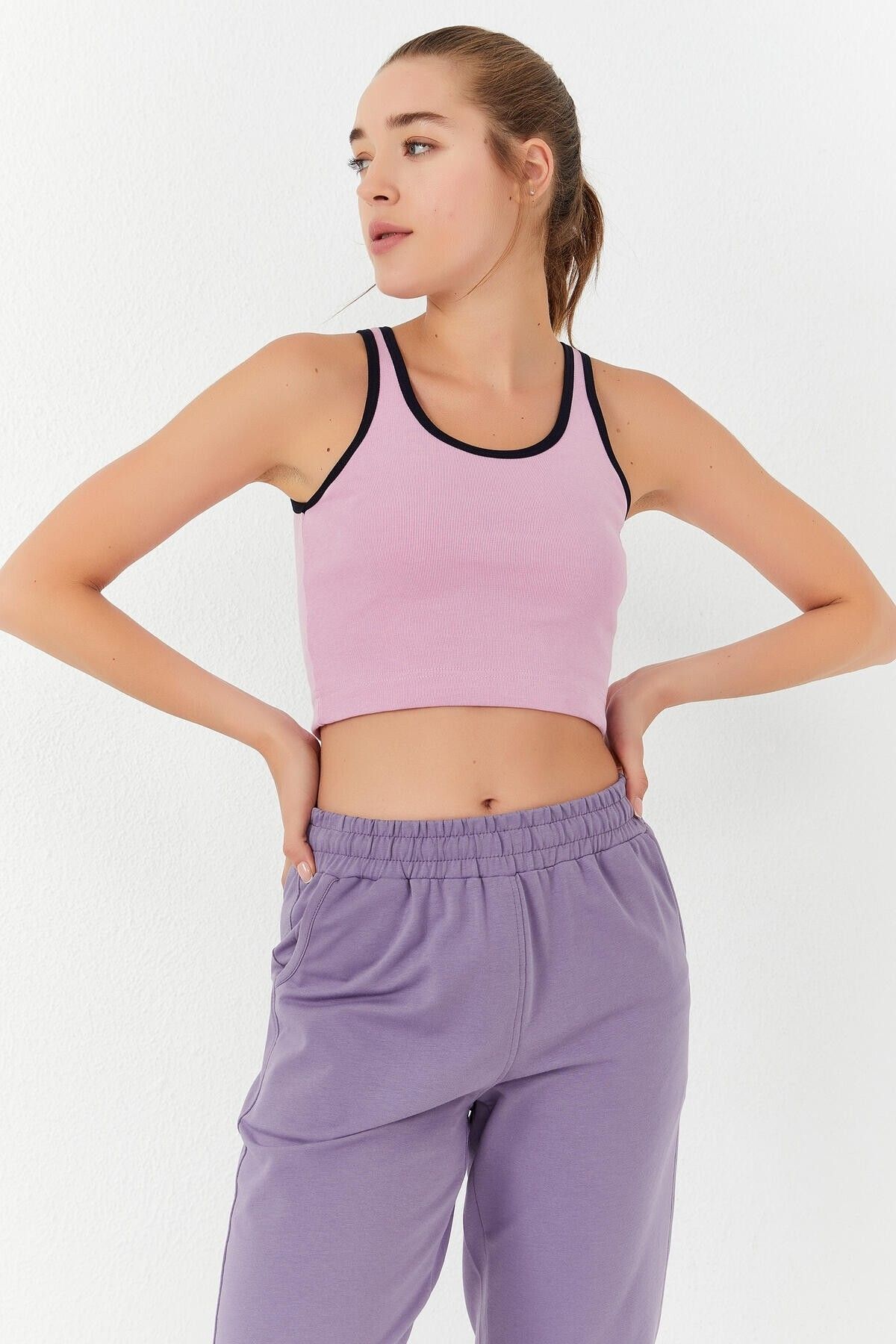 TOMMY LIFE-Pink Basic Zero Sleeve Skinny Fit U-Neck Damen Crop Top Tank Top – 97162 6
