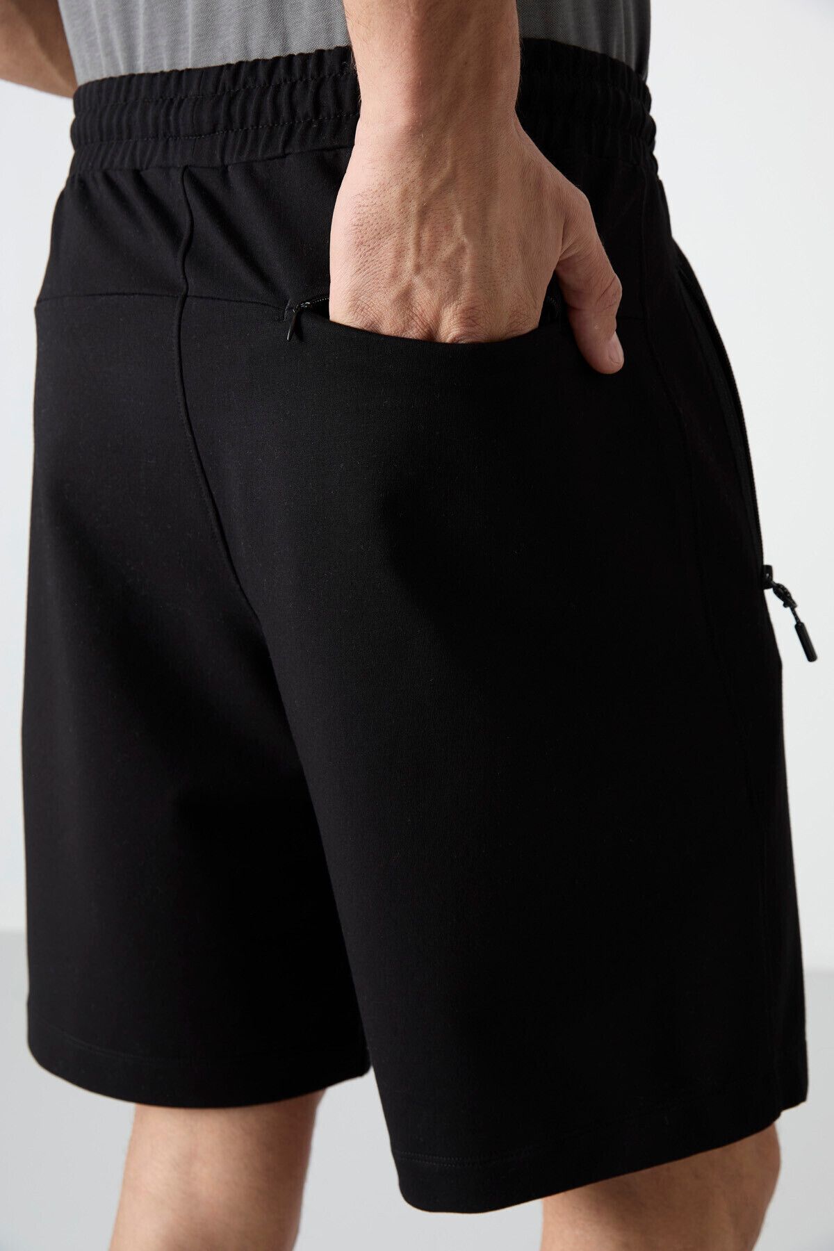 TOMMY LIFE-Black Hidden Zipper Back Pocket Lace-Up Standard Fit Men's Shorts - 81136 6
