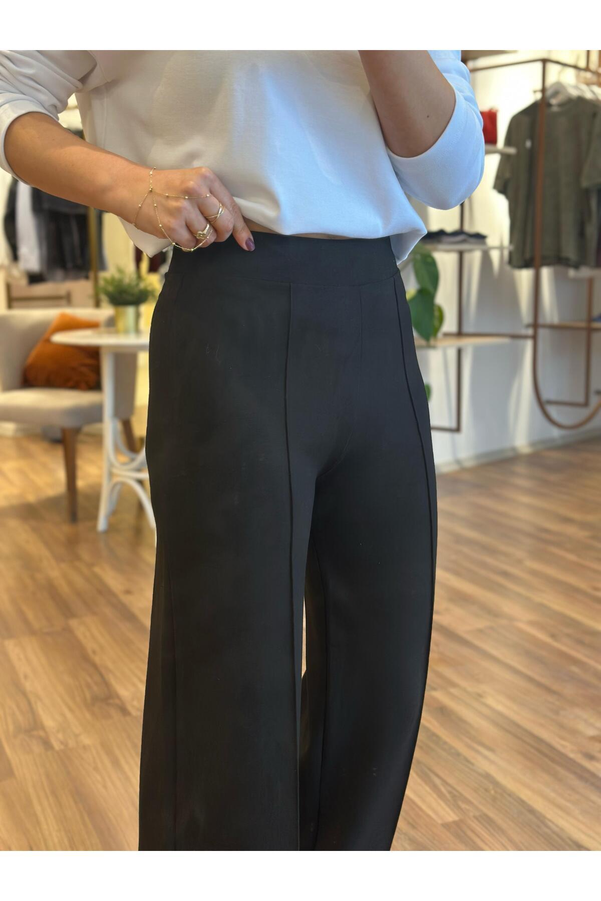 Unique Boutique-Black Front Stitched Modal Fabric Palazzo Sweatpants (Lycra) 2