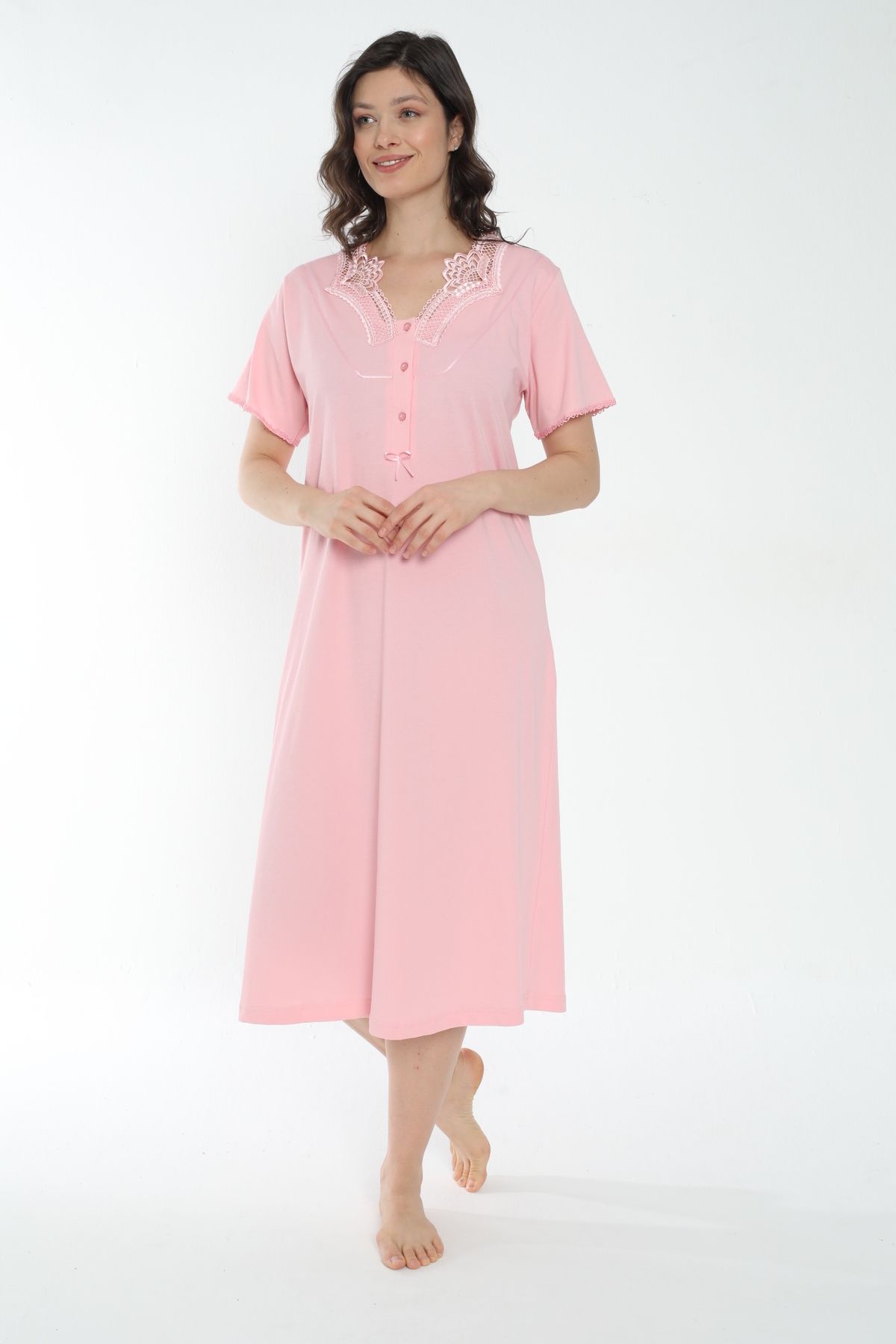 MİSS LOLİTA-Women's 100% Cotton Short Sleeve Midi Length Nightgown 535 2