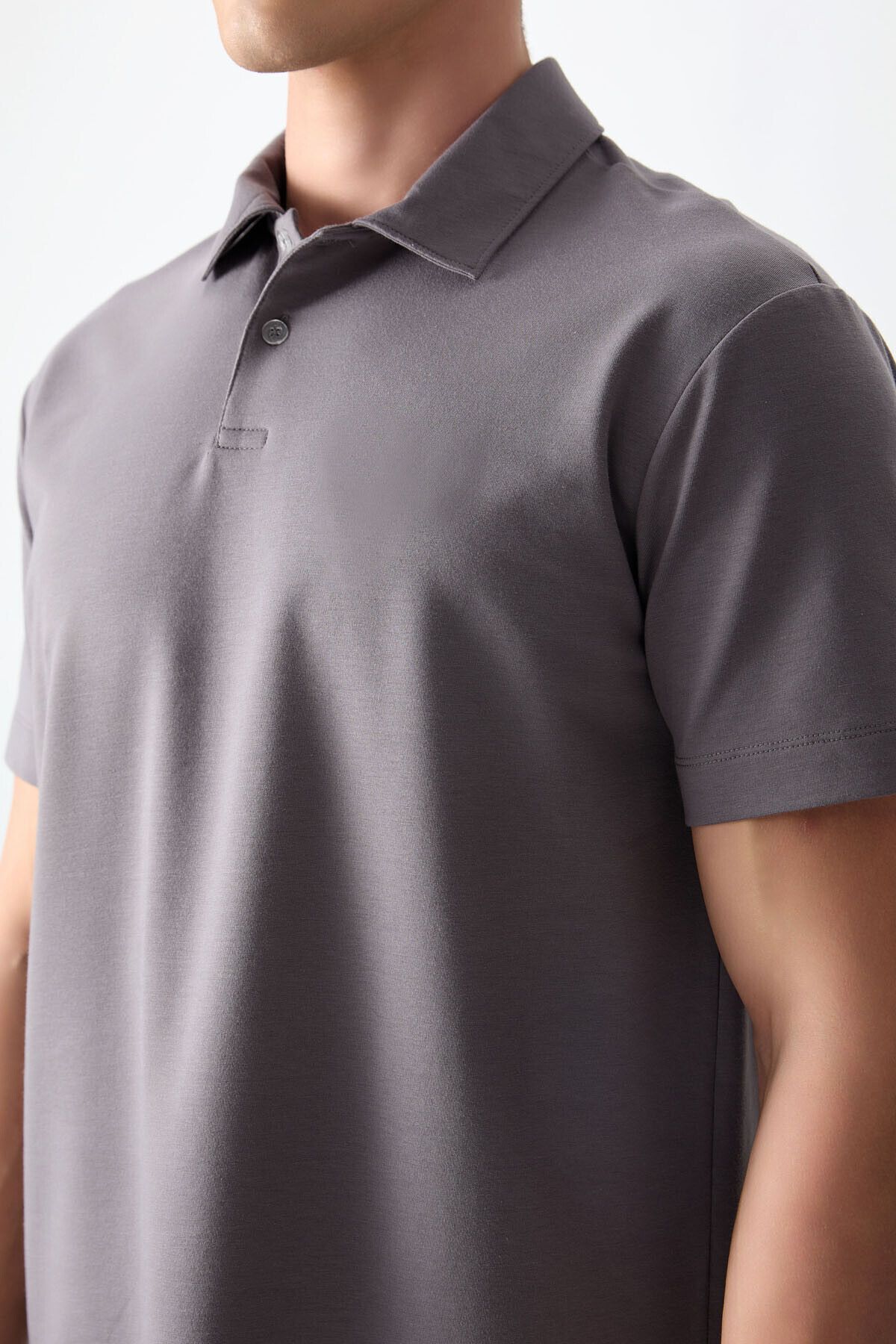 تی شرت مردانه پنبه خاکستری تیره یقه چوگان نرم و ضخیم با مشرف به اساسی T SHIRT 88381 Air Jones