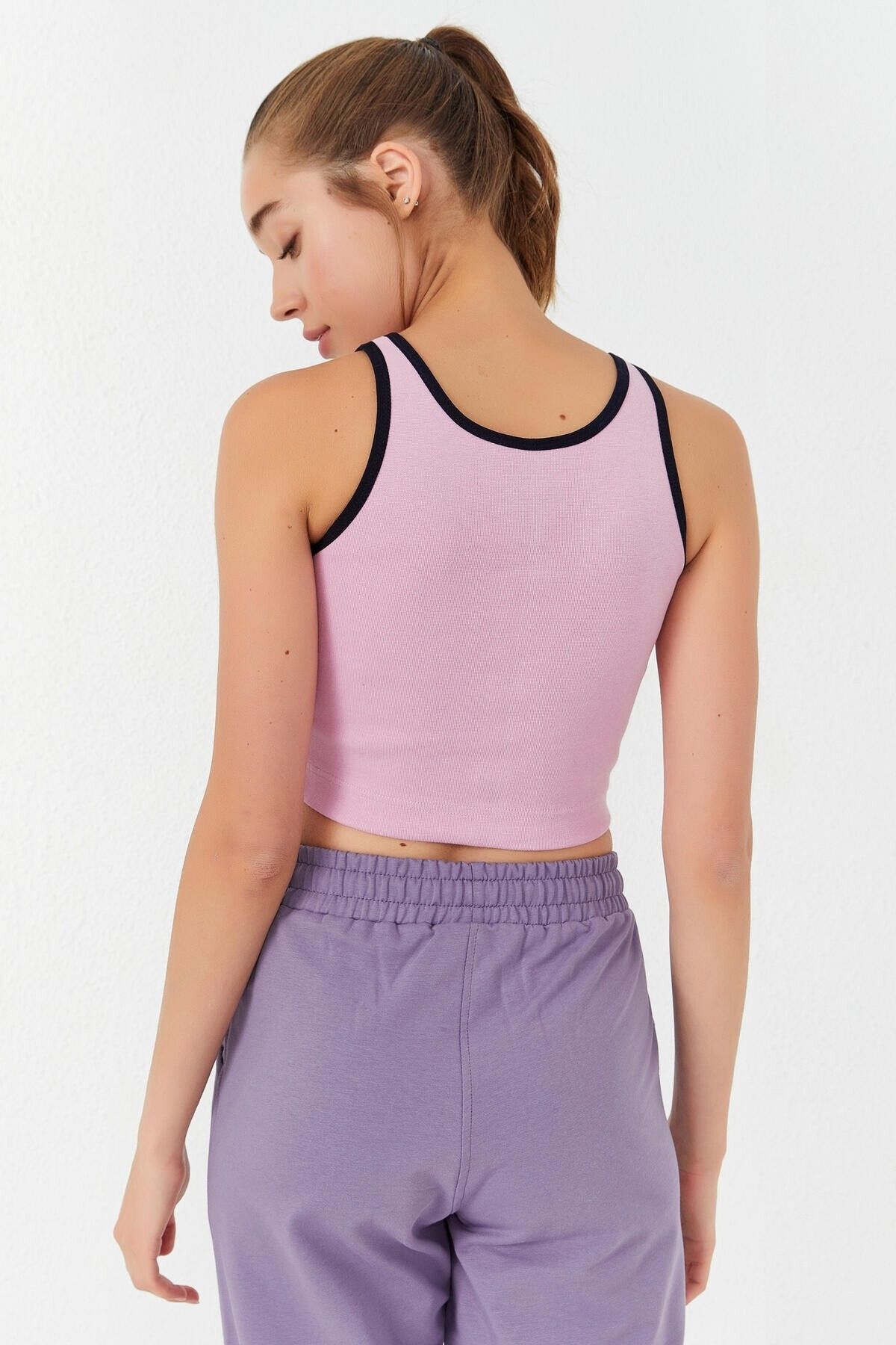 TOMMY LIFE-Pink Basic Zero Sleeve Skinny Fit U-Neck Damen Crop Top Tank Top – 97162 7