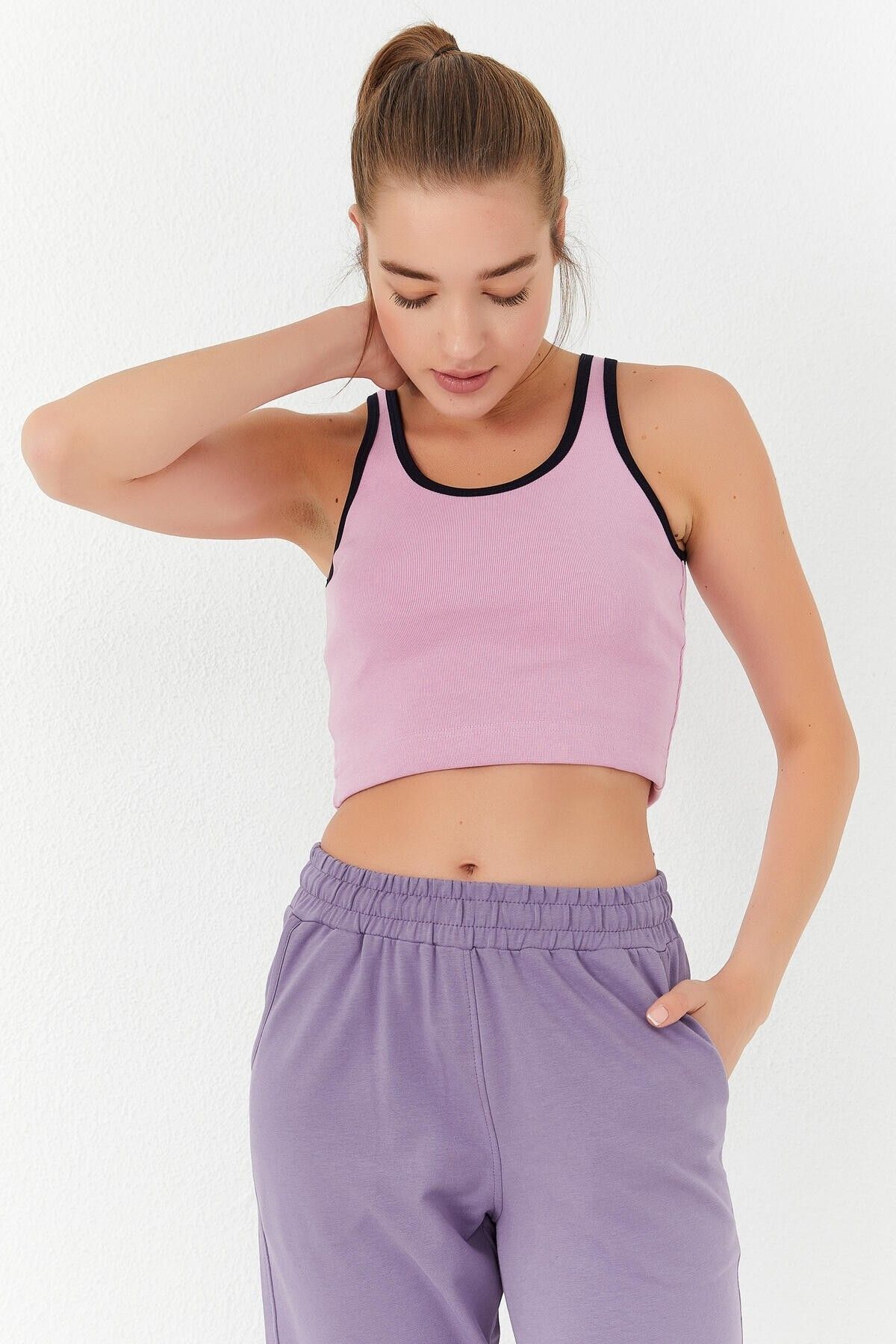 TOMMY LIFE-Pink Basic Zero Sleeve Skinny Fit U-Neck Damen Crop Top Tank Top – 97162 5