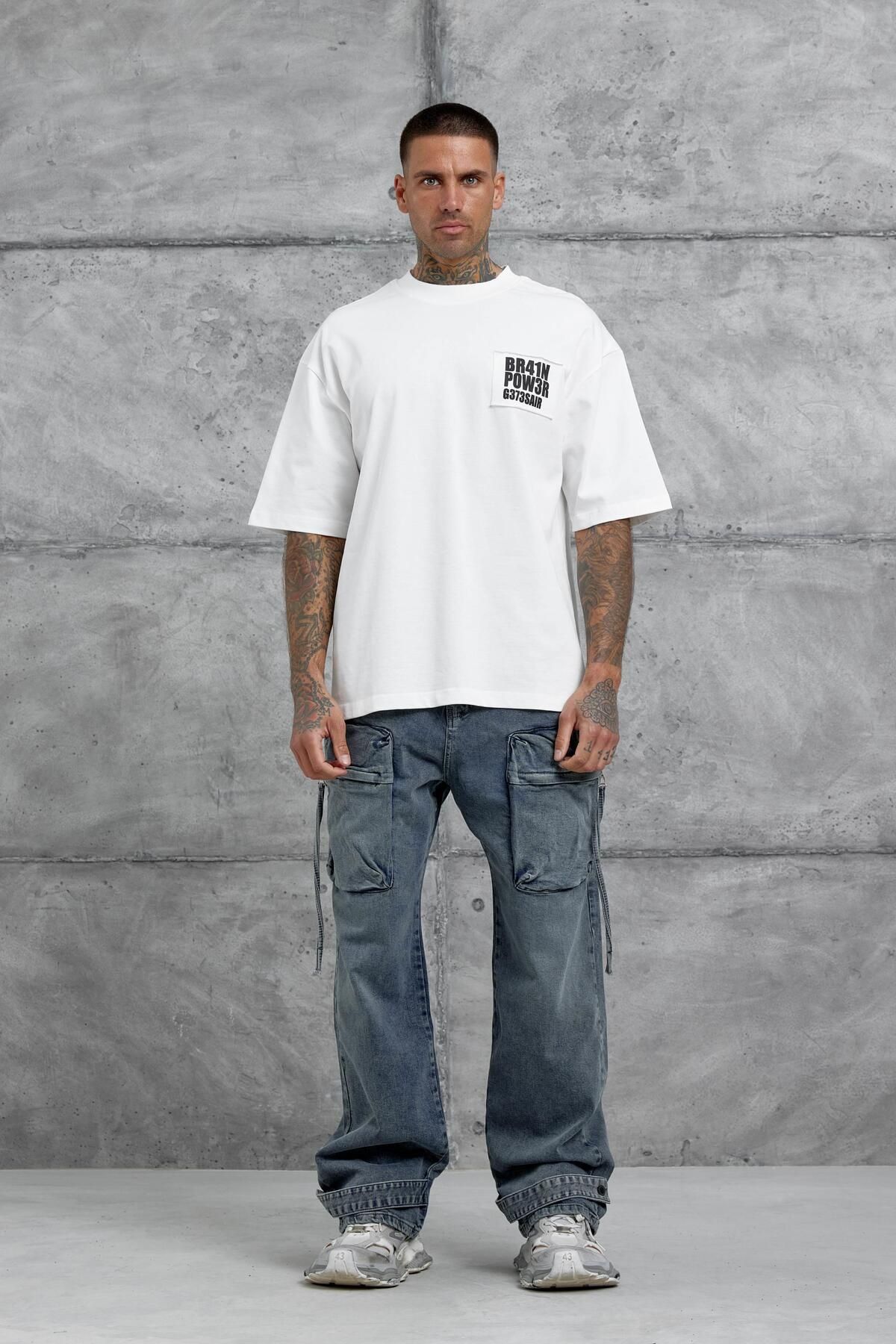 NOMARC-White Br41N Pow3R Written Oversize Tshirt 2