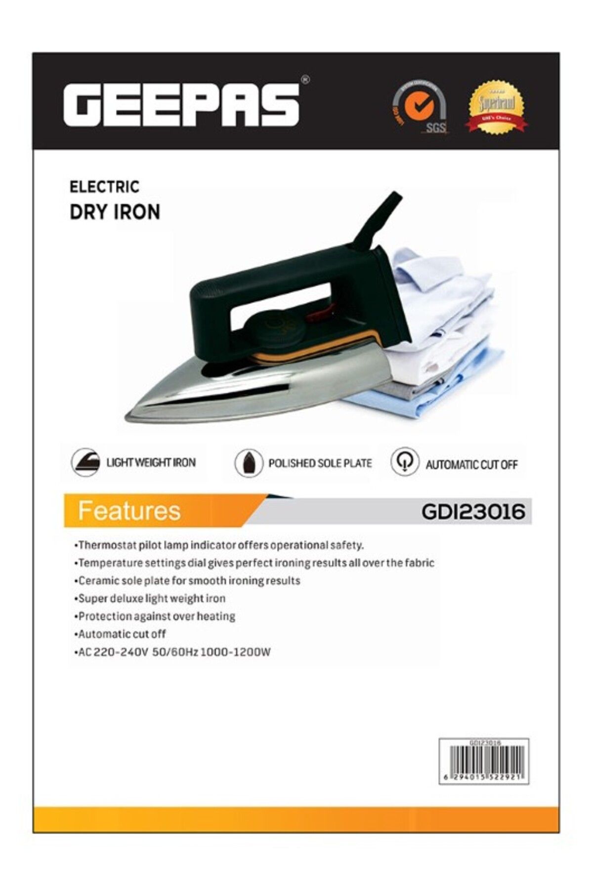 Geepas-1200W Dry Iron - Non-Stick Coating Plate & Adjustable Thermostat Control | Indicator Light-GDI23011 4
