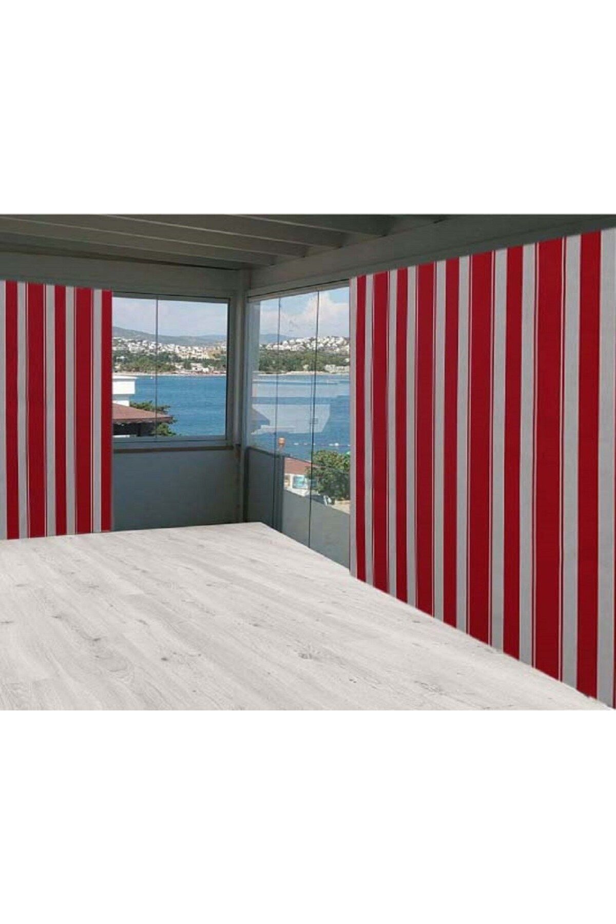 ceylan home Balkon Perdesi Kırmızı Beyaz Çizgili 550x250