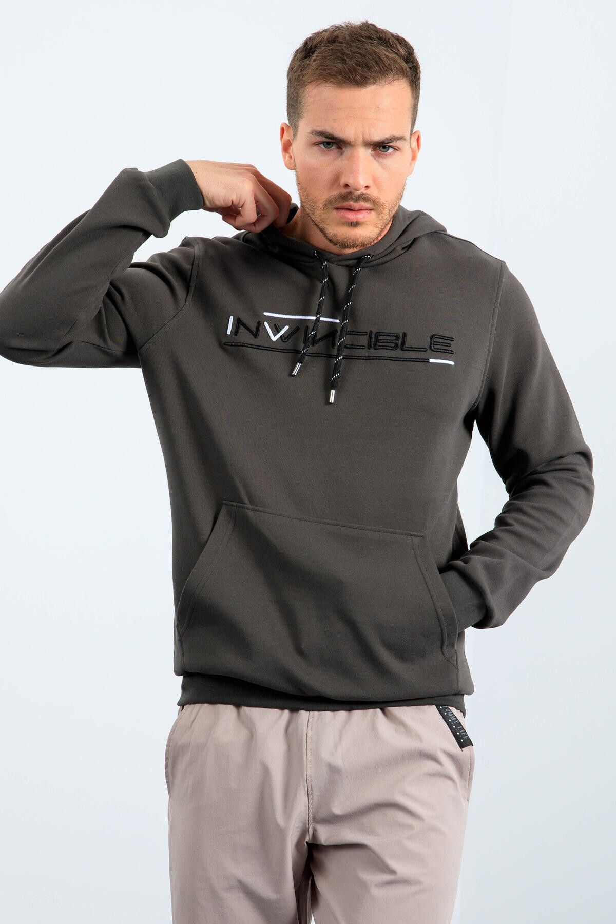 TOMMY LIFE-Men's Hooded KHaki Sweatshirt - Kangaroo pocket, Standard Fit - 87883 3