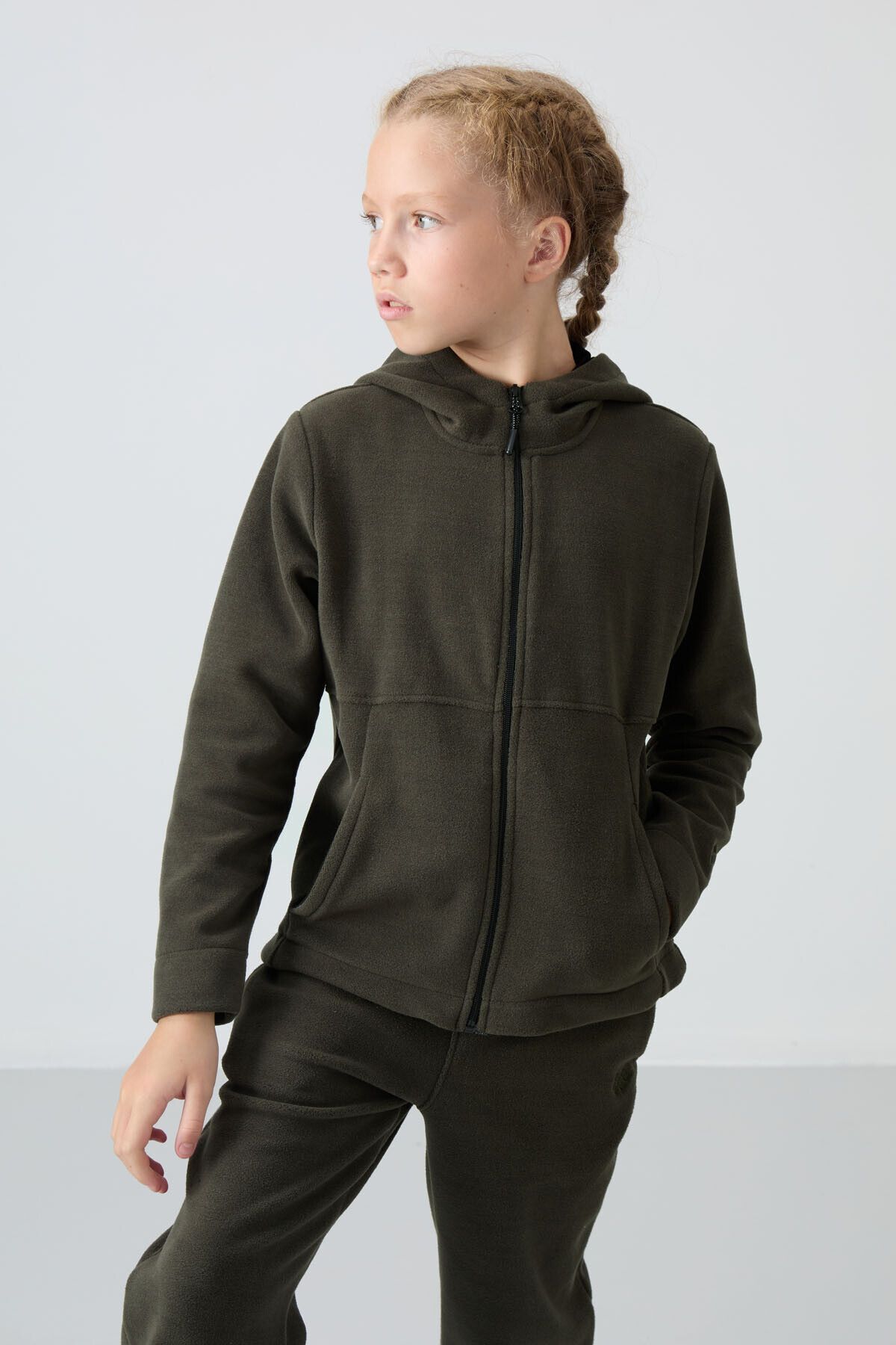 TOMMY LIFE-Girl's Embroidered Khaki Fleece Sweatshirt - Thick Soft Textured, Standard Fit - 75152 3