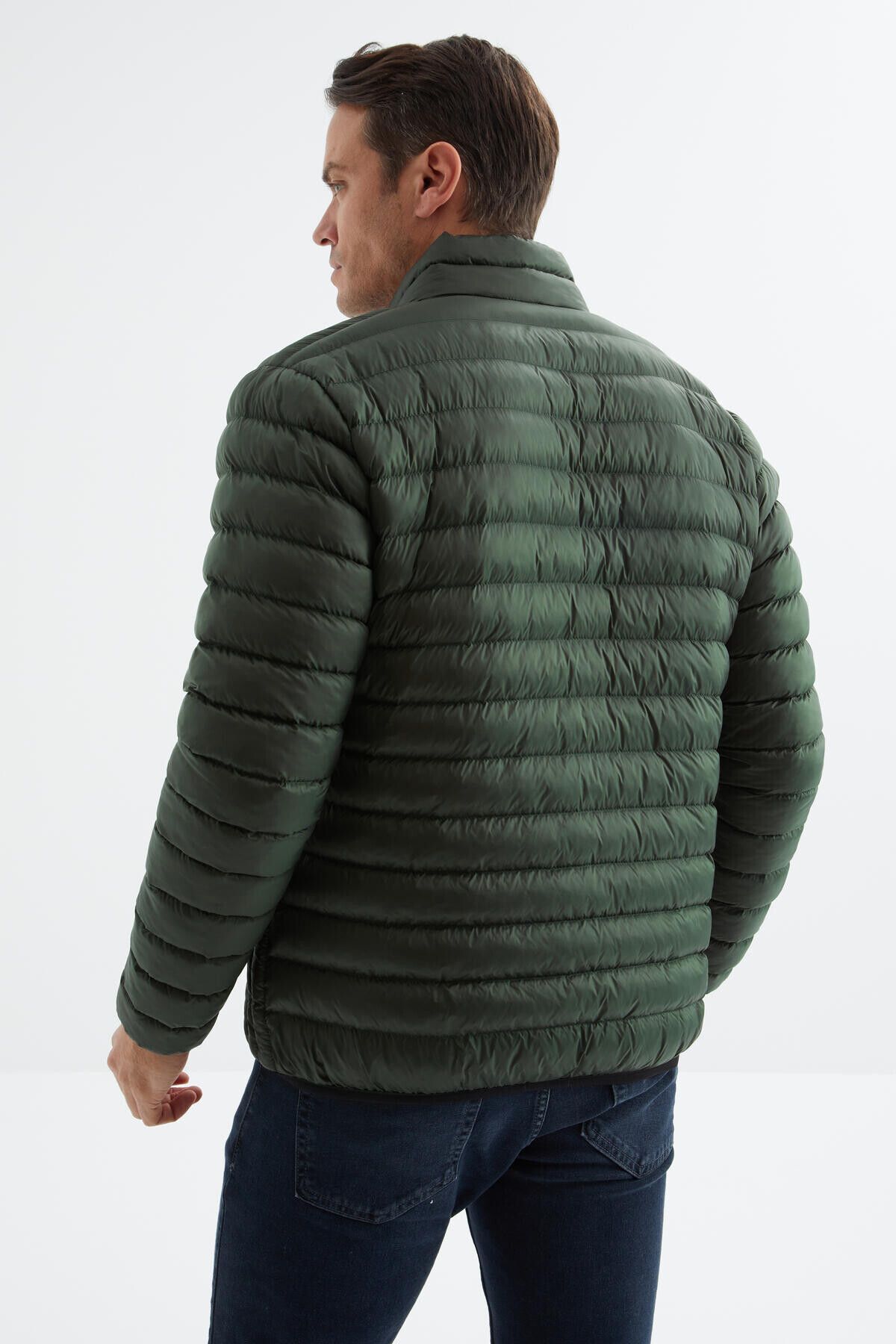 TOMMY LIFE-Khaki Zippered Standard Fit Cold Resistant Men's Puffer Coat - 88166 8