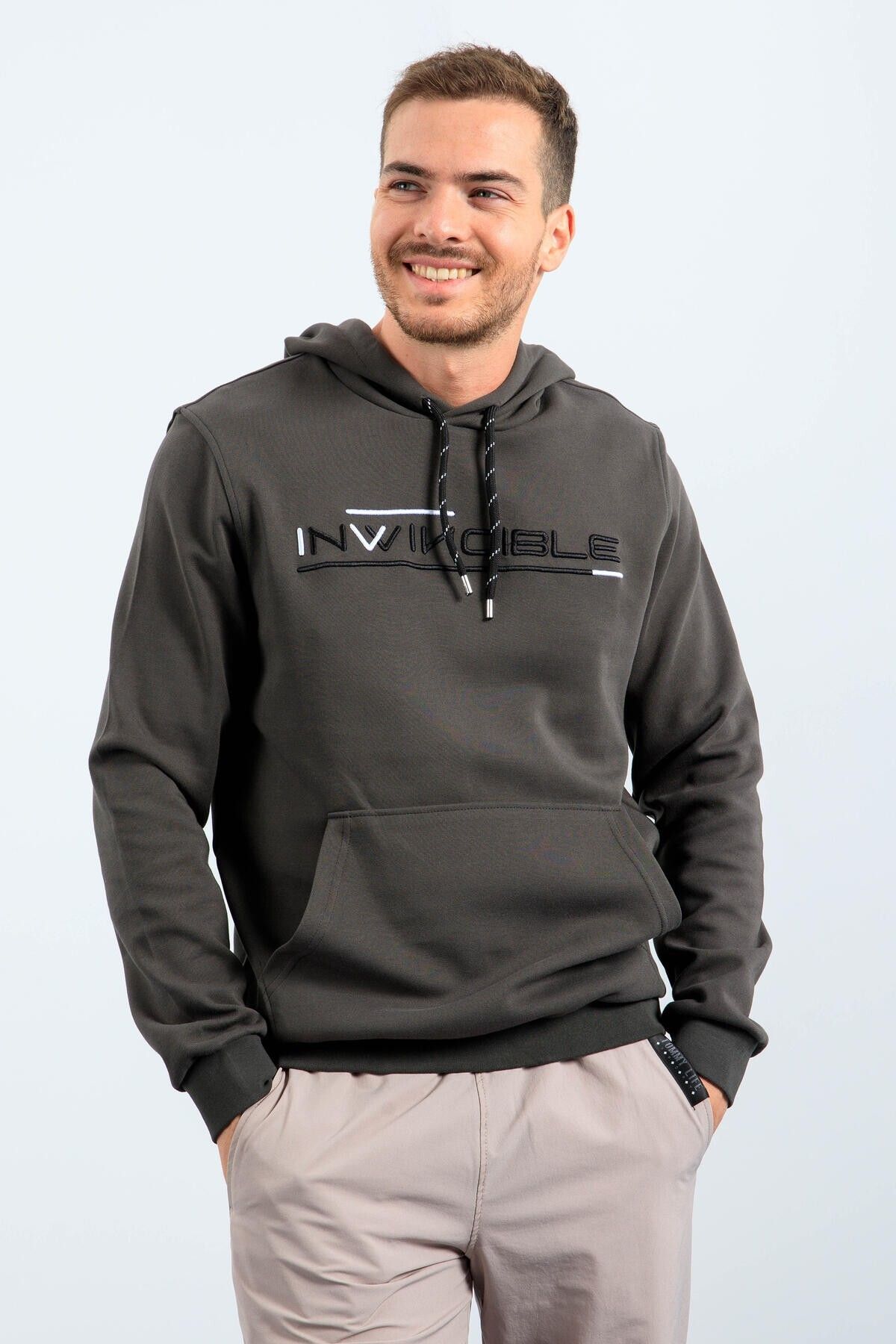 TOMMY LIFE-Men's Hooded KHaki Sweatshirt - Kangaroo pocket, Standard Fit - 87883 1