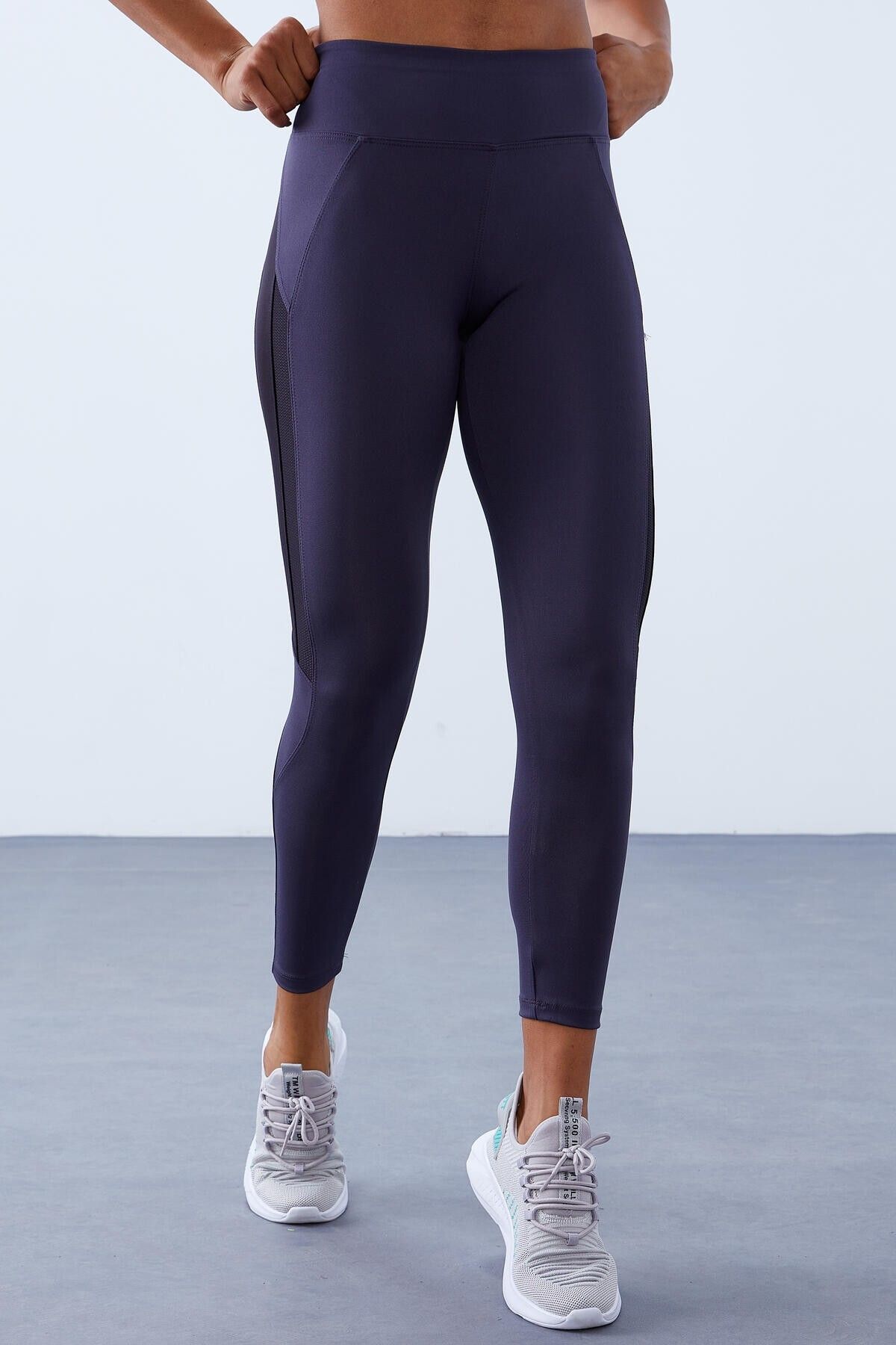 TOMMY LIFE-High Waist Striped Anthracite Slim Fit Women's Tights - 94541 4