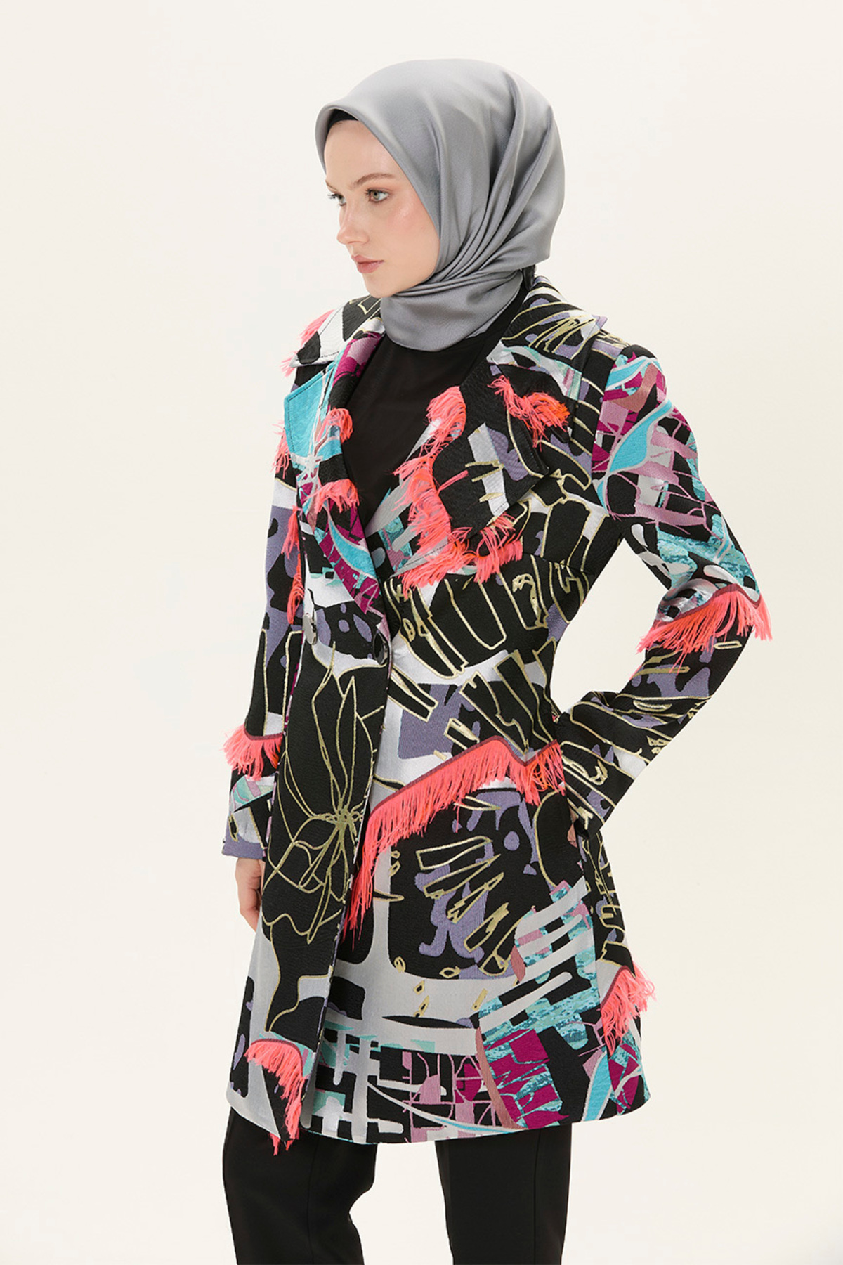 ژاکت طرح‌دار منگوله‌دار با جزئیات Setrms