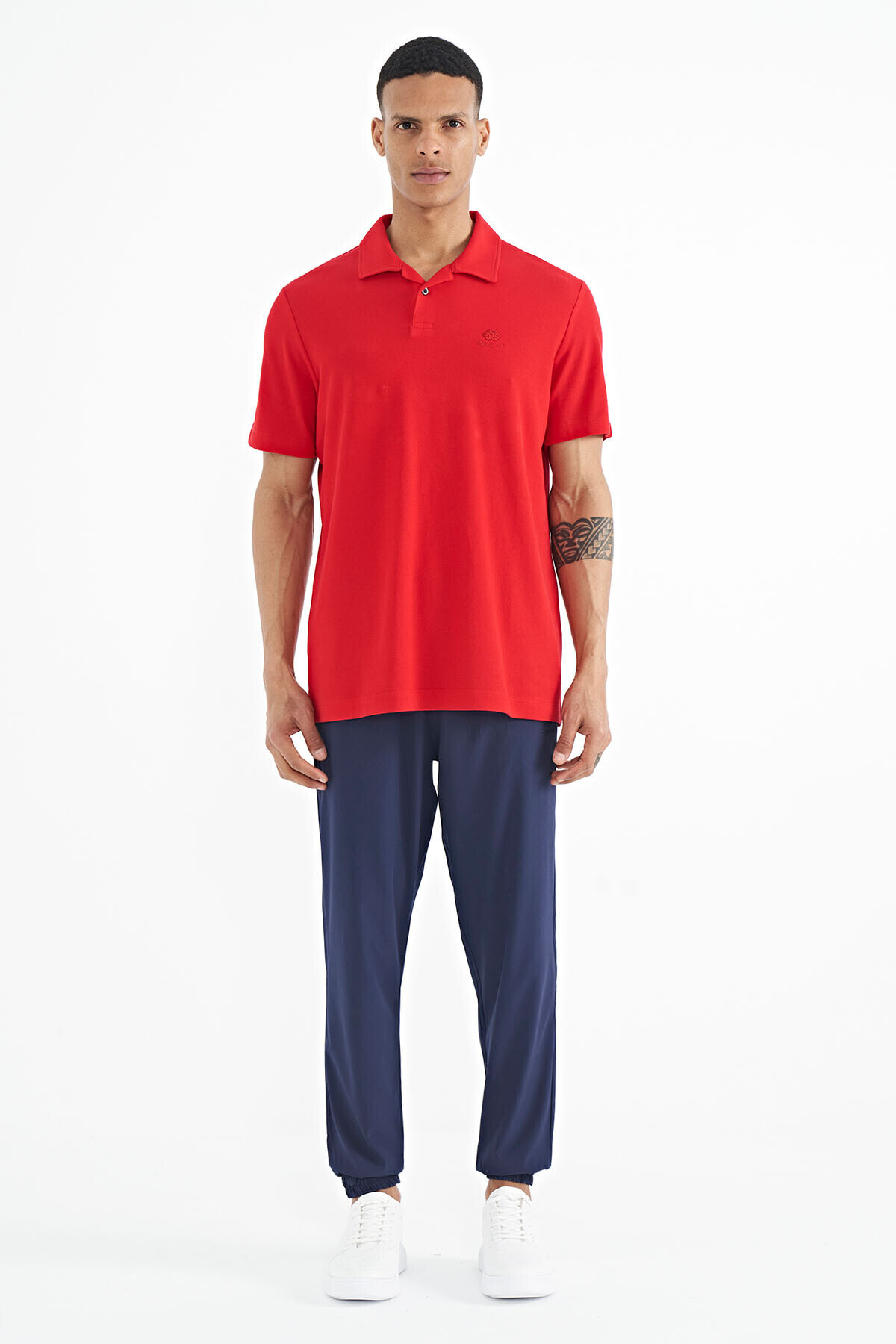 TOMMY LIFE-Red Polo Neck Logo Embroidered Standard Form Men's T-shirt - 88237 2