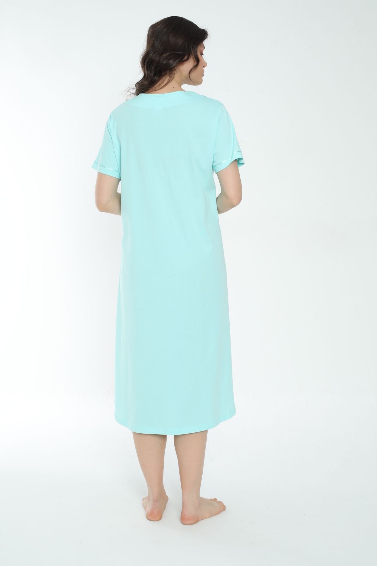 MİSS LOLİTA-Women's 100% Cotton Short Sleeve Midi Length Nightgown 537 3