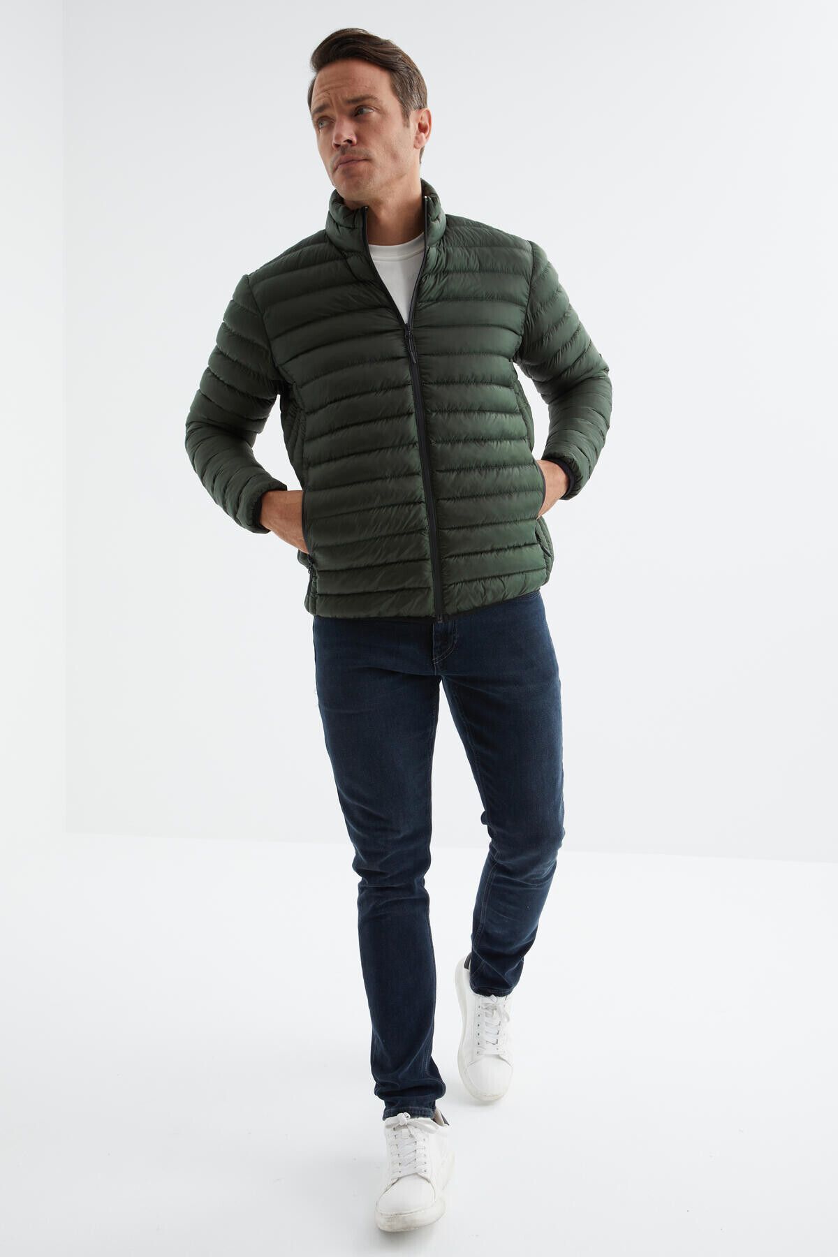 TOMMY LIFE-Khaki Zippered Standard Fit Cold Resistant Men's Puffer Coat - 88166 6