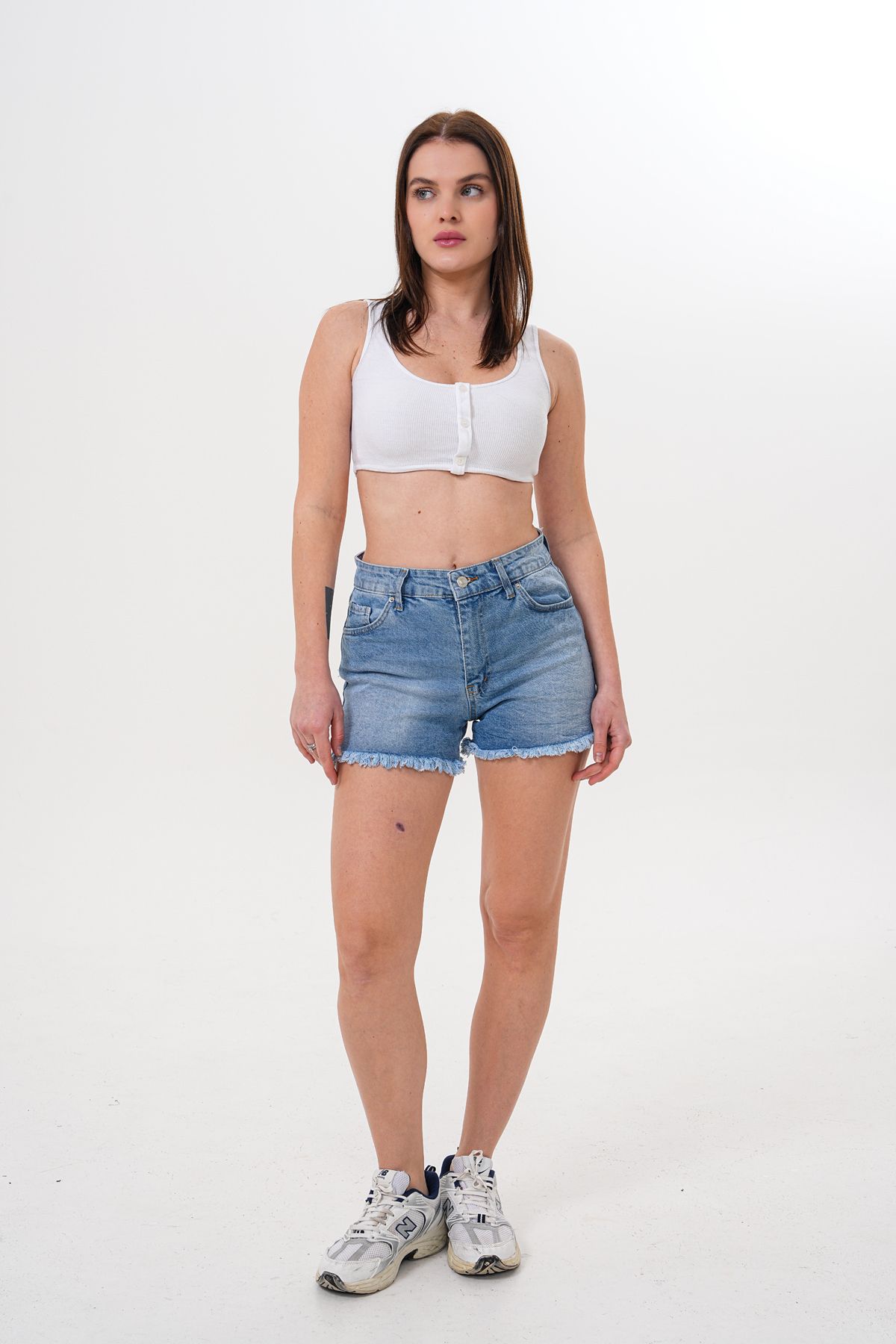 JANSO GROUP-- PANTALONI SCURT DE BLUZĂ DE CULOARE ALBASTRU DE FEMEI BUMBAC Lycra 1