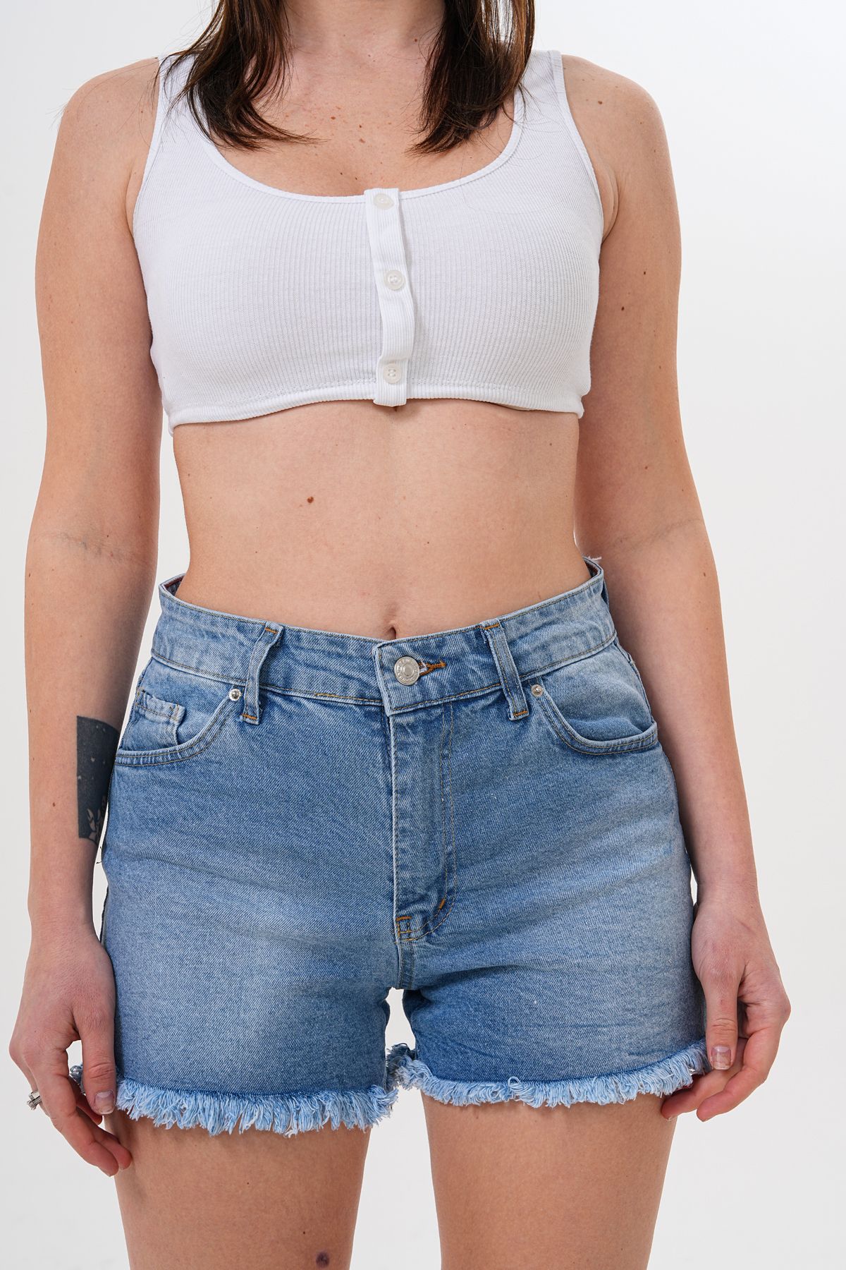 JANSO GROUP-- PANTALONI SCURT DE BLUZĂ DE CULOARE ALBASTRU DE FEMEI BUMBAC Lycra 8
