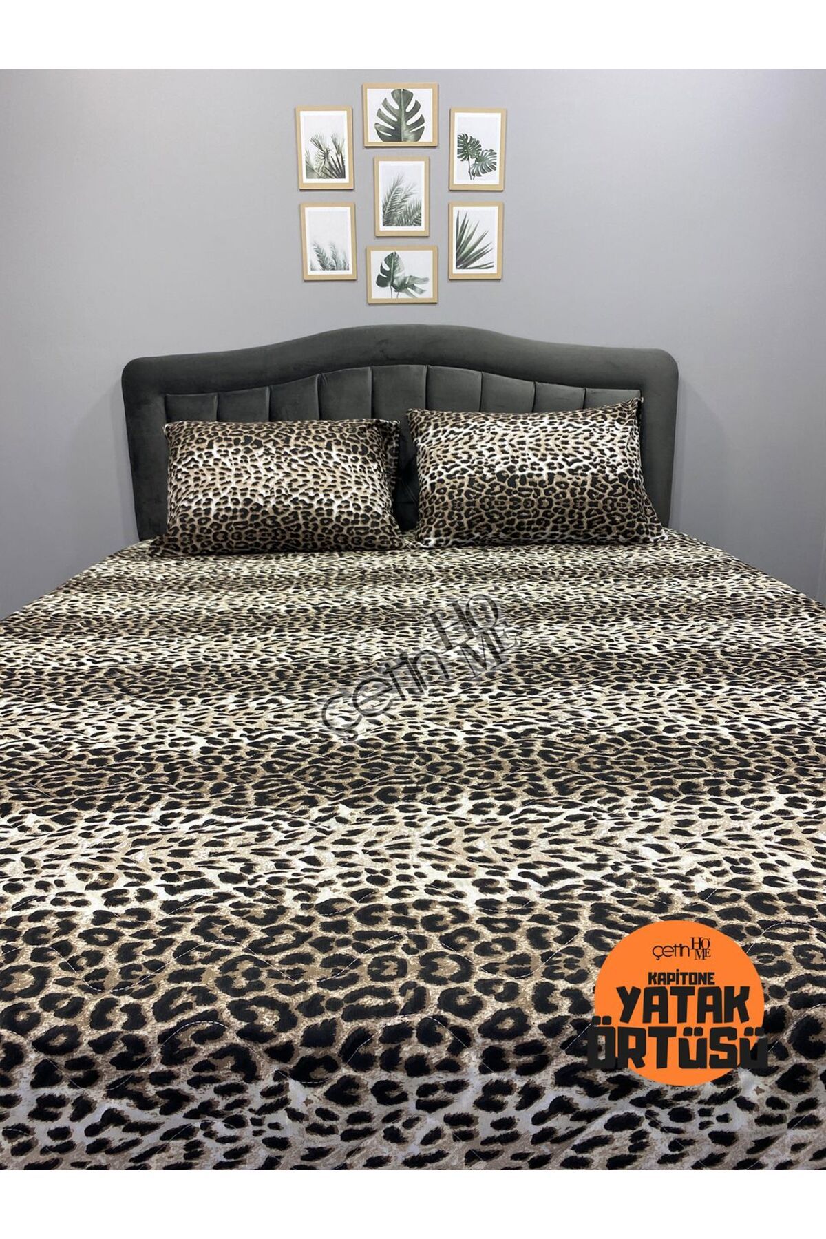 Çetinhome-Çetinhome Leopard Patterns Oversized Quilted Bed Cover Set 6