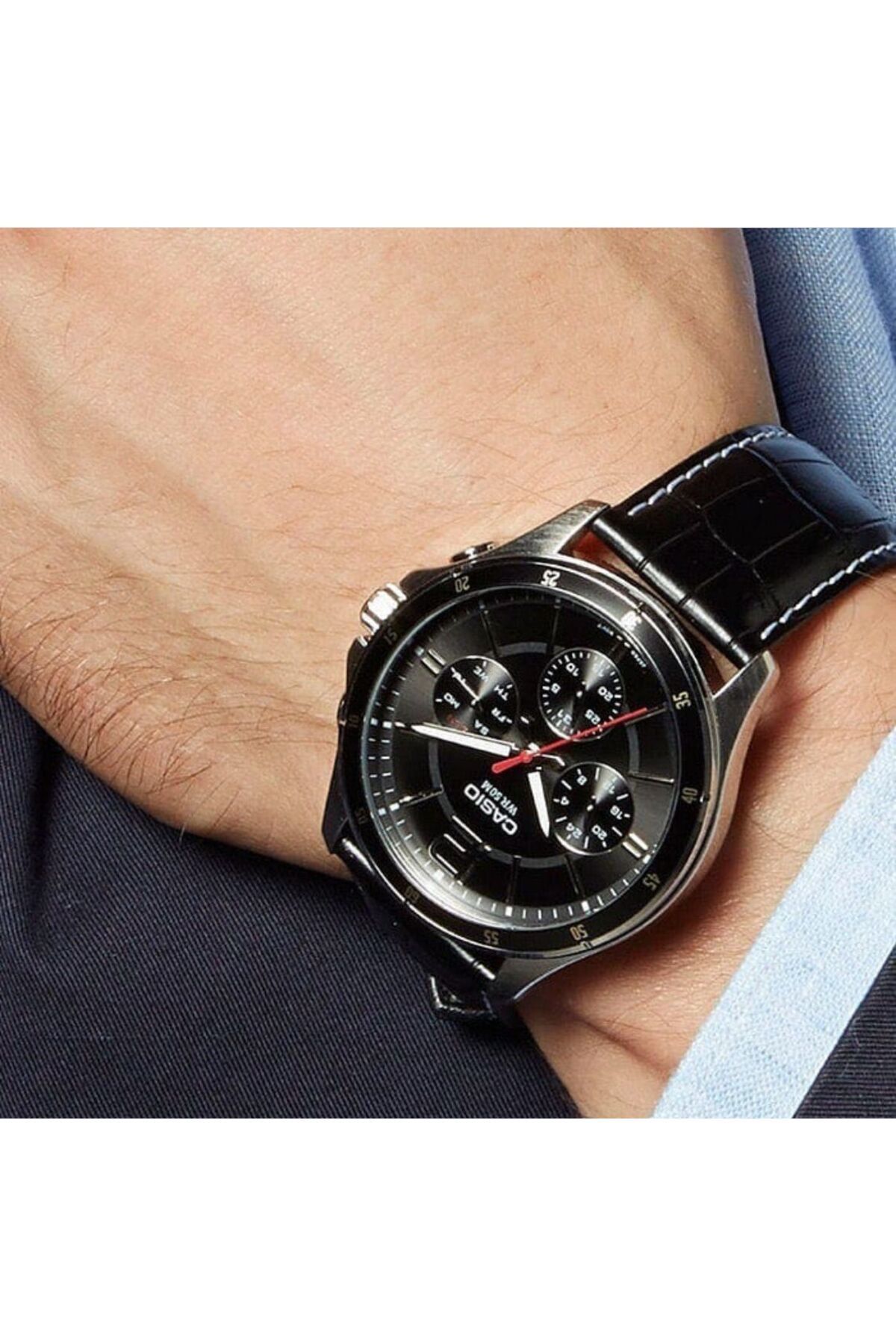 Casio-Mtp-1374l-1avdf 44mm Analog Quartz Watch With Leather Strap - Black 2