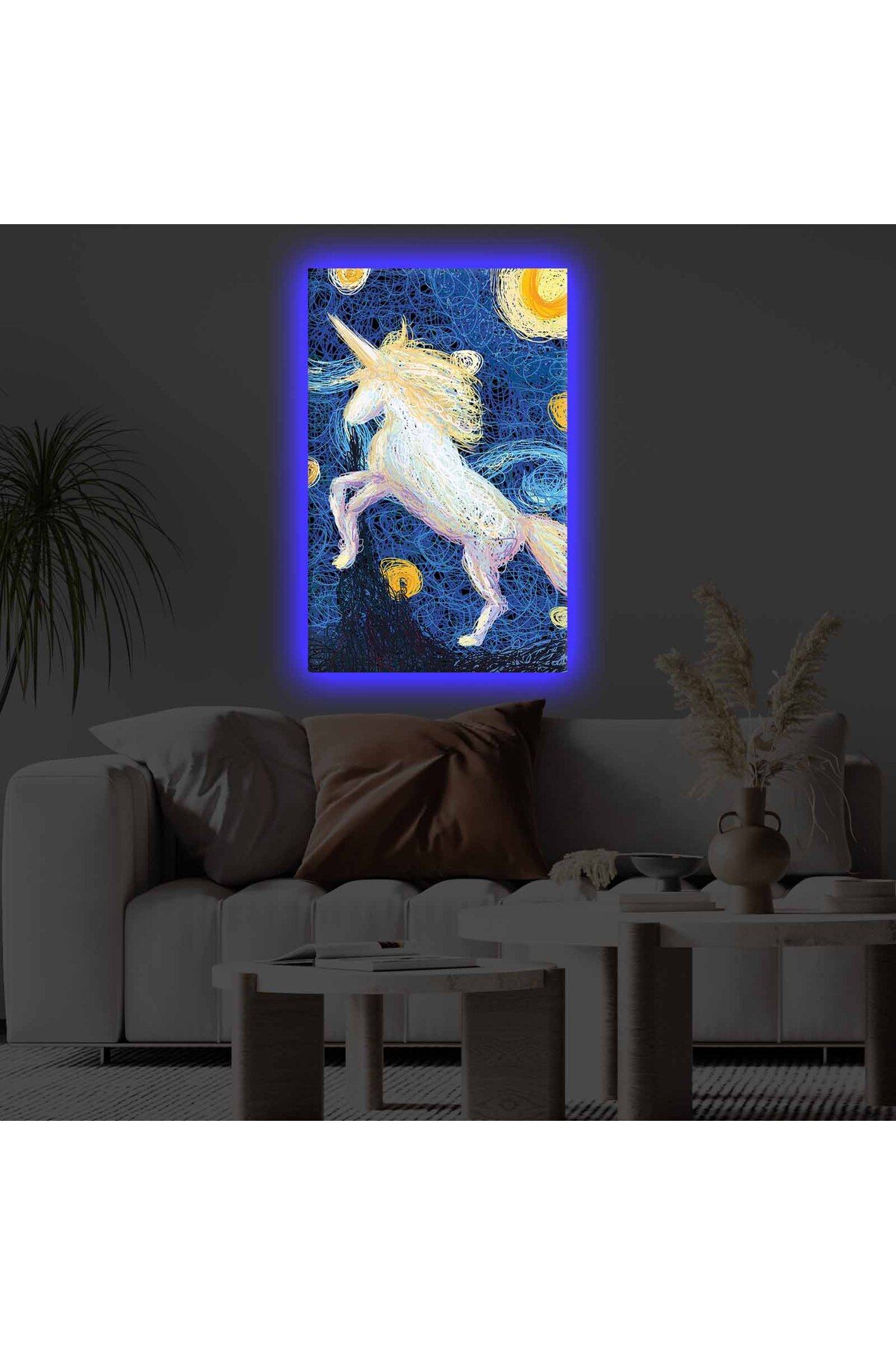 Özgül Grup Unicorn 45x70 cm Arkadan Aydınlatmalı Kanvas Tablo Mavi 4570KTLGDACT021