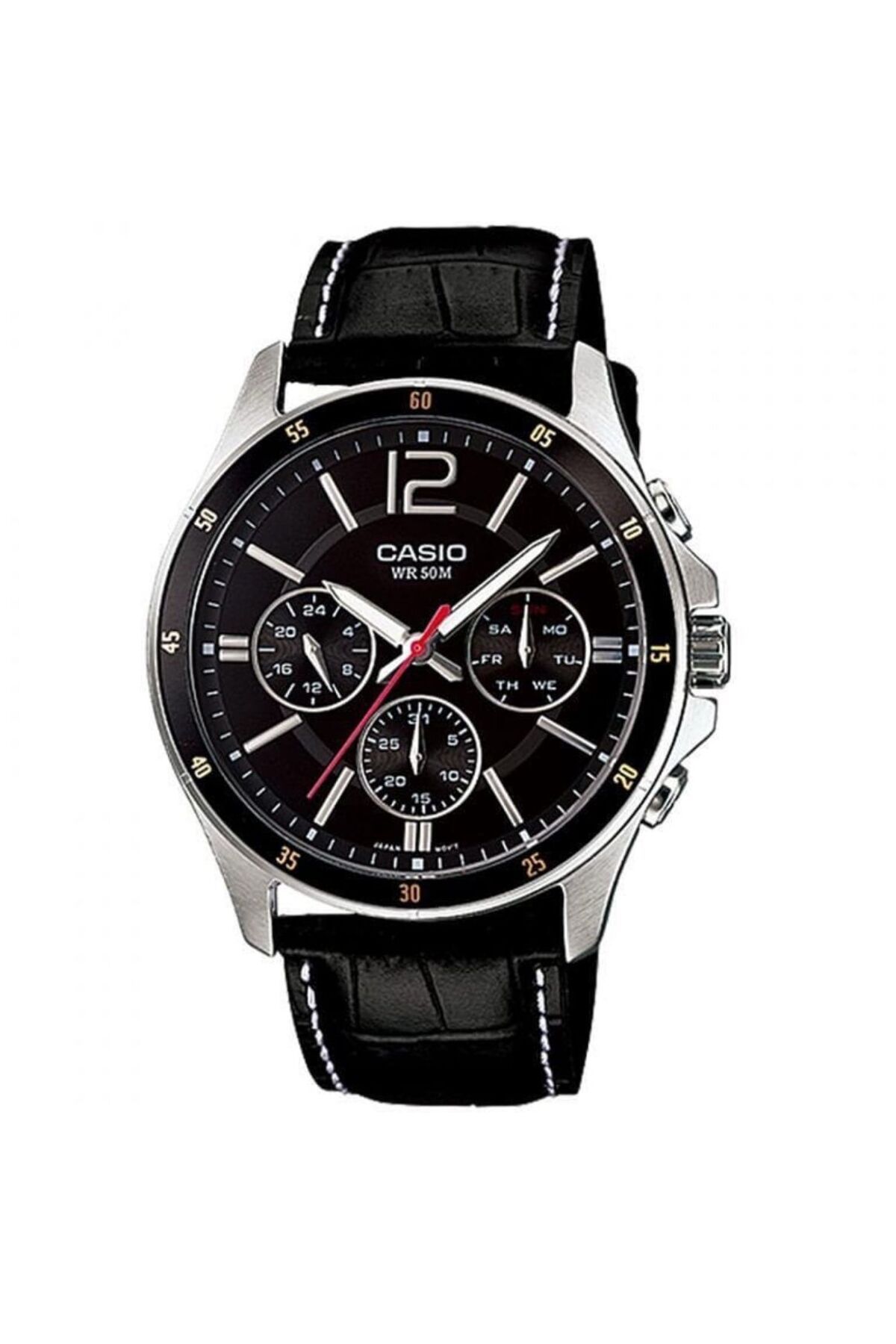 Casio-Mtp-1374l-1avdf 44mm Analog Quartz Watch With Leather Strap - Black 1