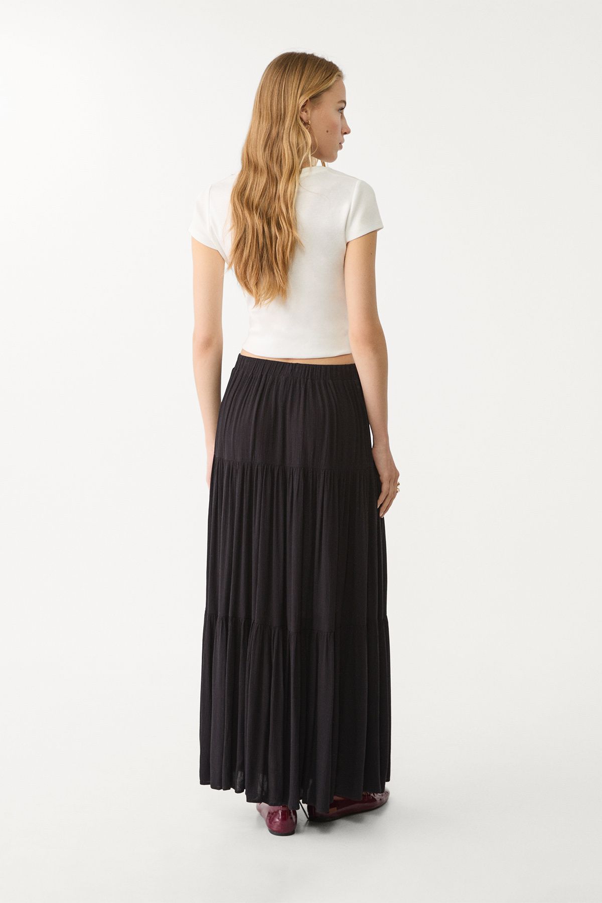 Stradivarius-Ribbed Midi Skirt Linen Effect 3