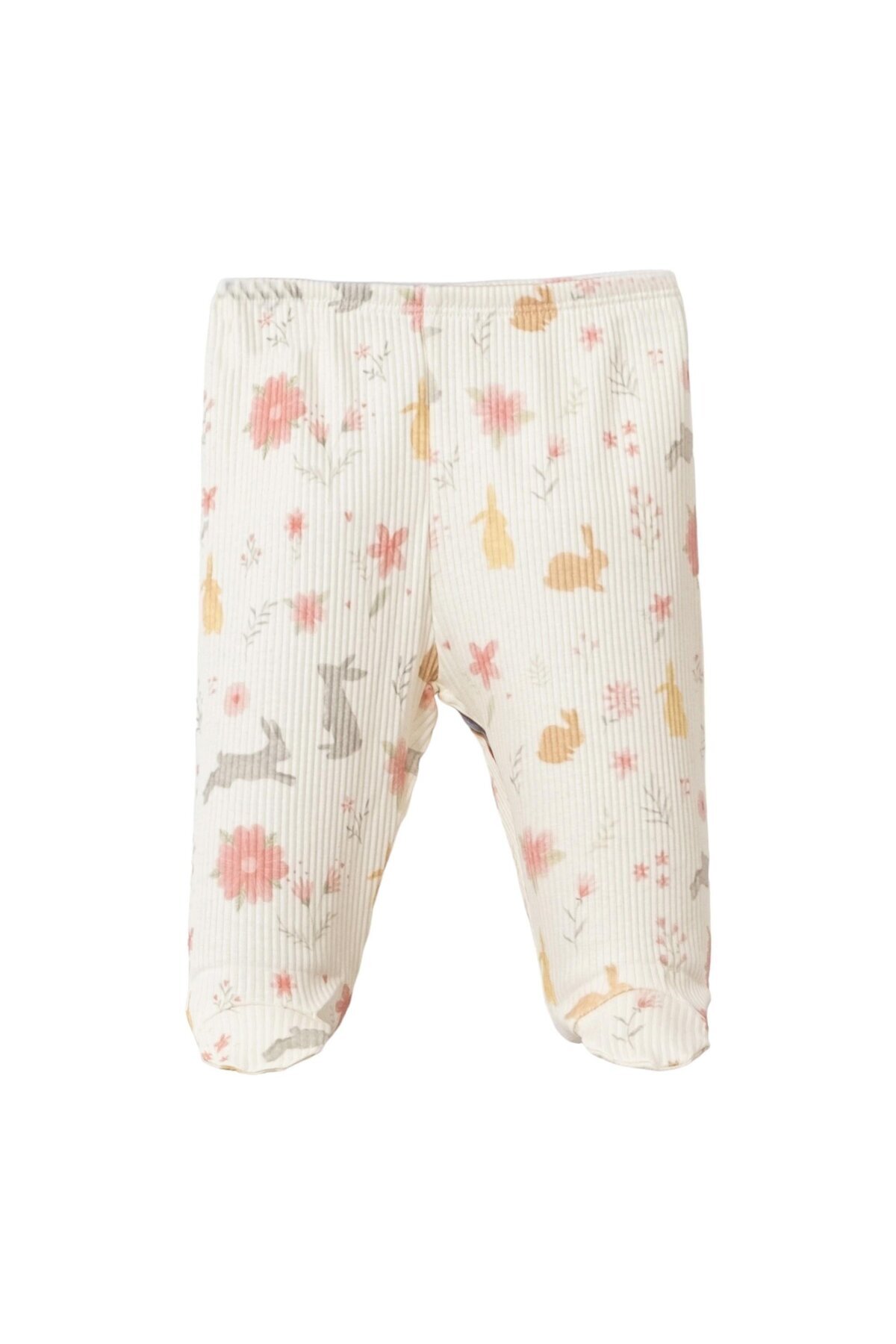 Lolons Çiçek ve Tavşan Baskılı Lastik Bel Kız Bebek Üçlü Patikli Tek Alt Krem fotoğrafı 3 (önizleme)