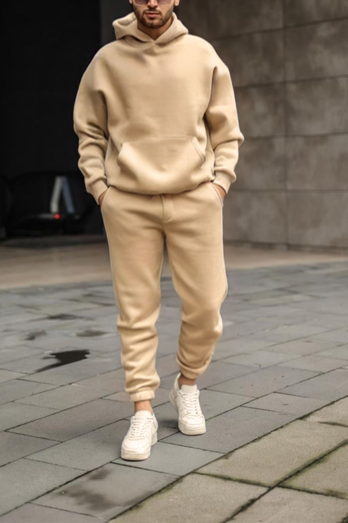 ruNadeS-Men's Soft Textured Oversize Hooded Tracksuit Set with Elastic Legs - Casual 2
