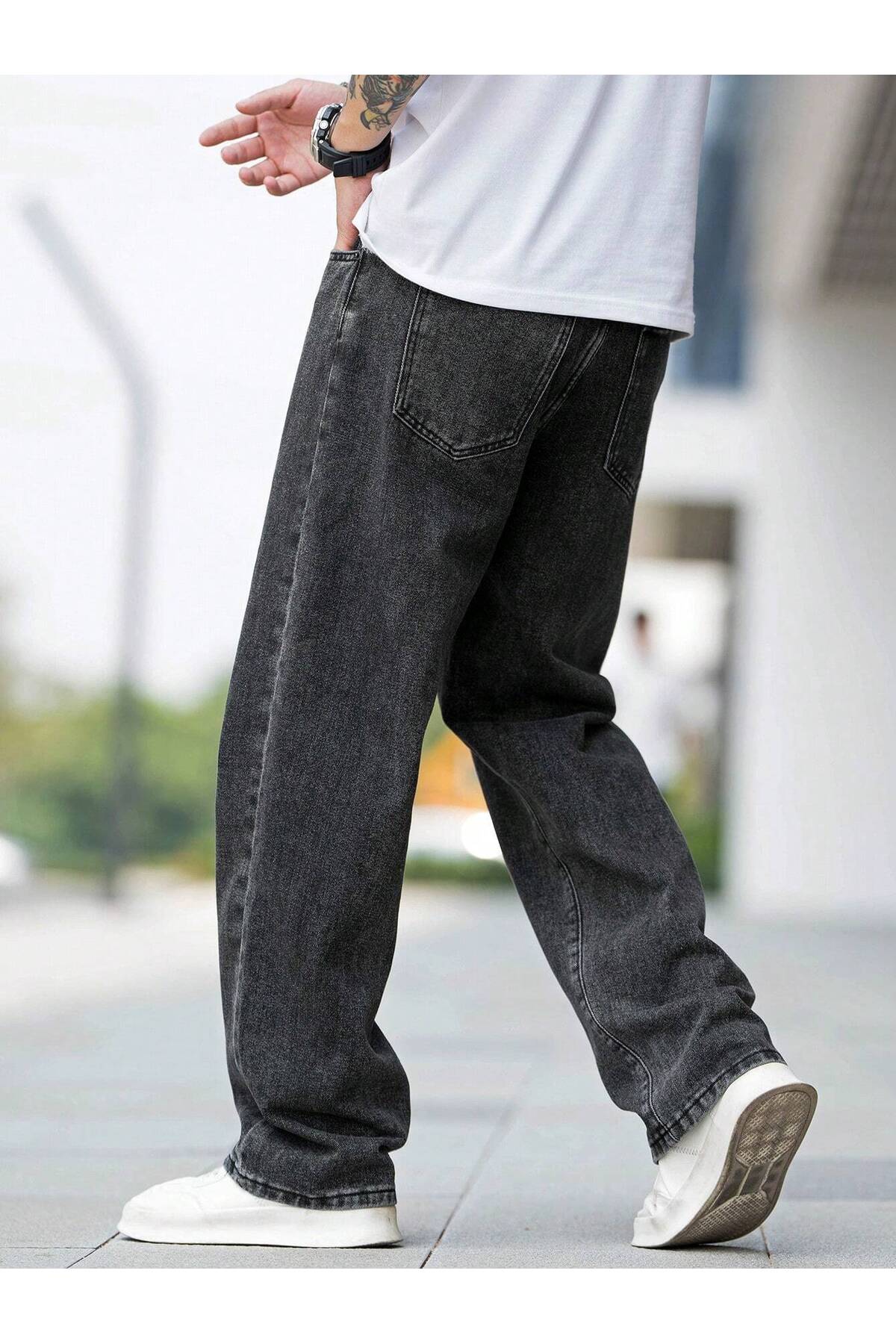 WKM  Erkek Casual Baggy Denim Jean Kot Pantolon - Görsel 4