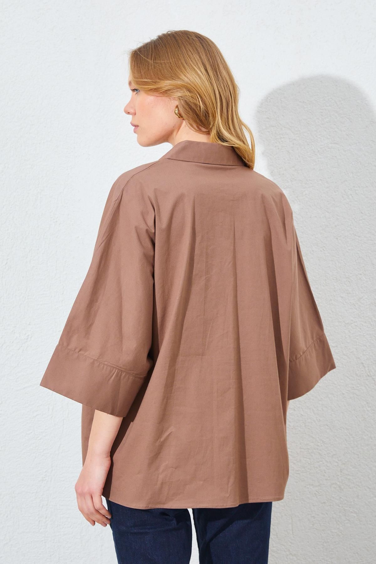 TENA-Women's Brown Low Sleeve Front Placket Loose Cut Shirt 6