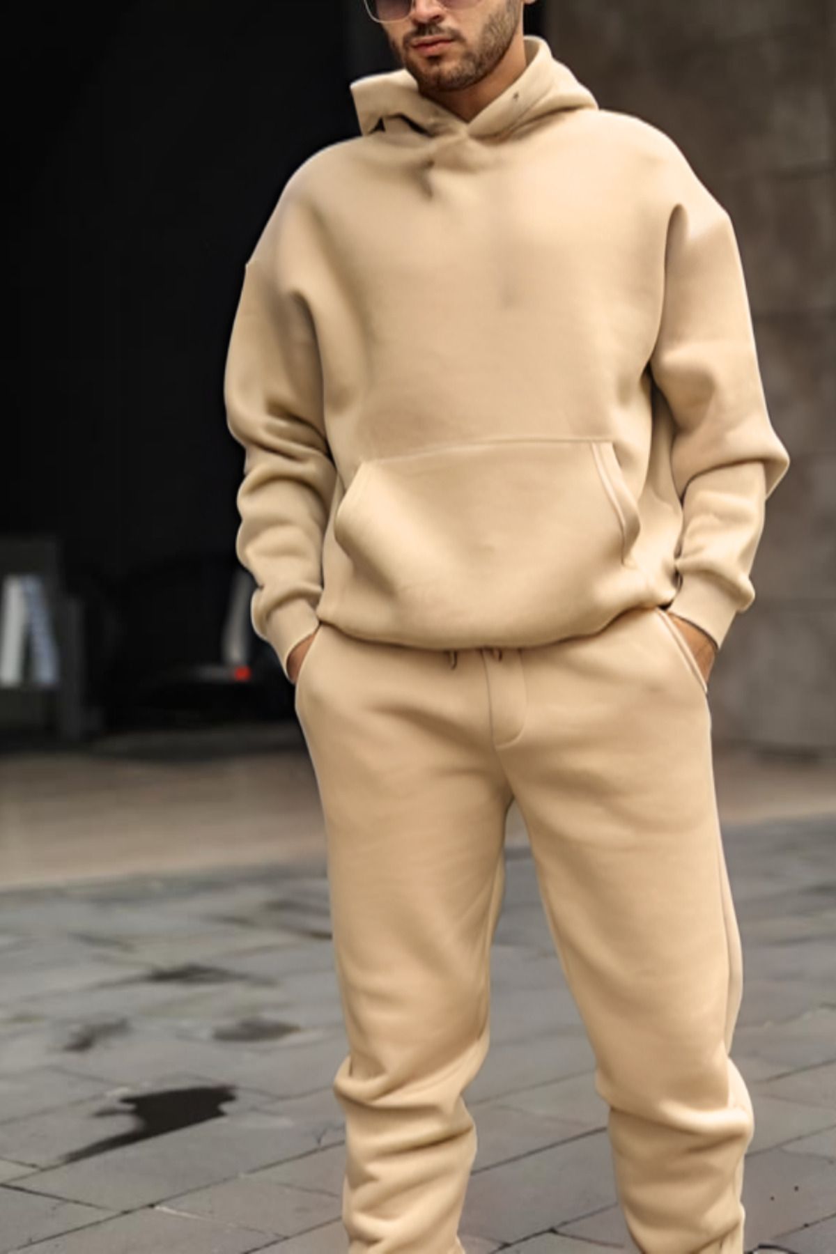 ruNadeS-Men's Soft Textured Oversize Hooded Tracksuit Set with Elastic Legs - Casual 3