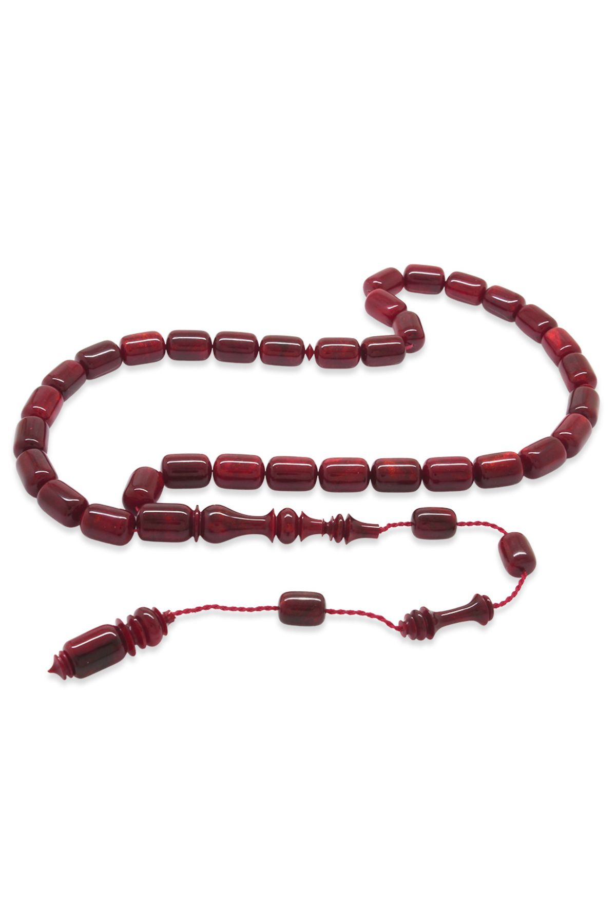 Tesbihane-Systemed İmamesi Master Workmanship Capsule Cut Pearlescent Dark Red Crimped Amber Prayer Beads 3