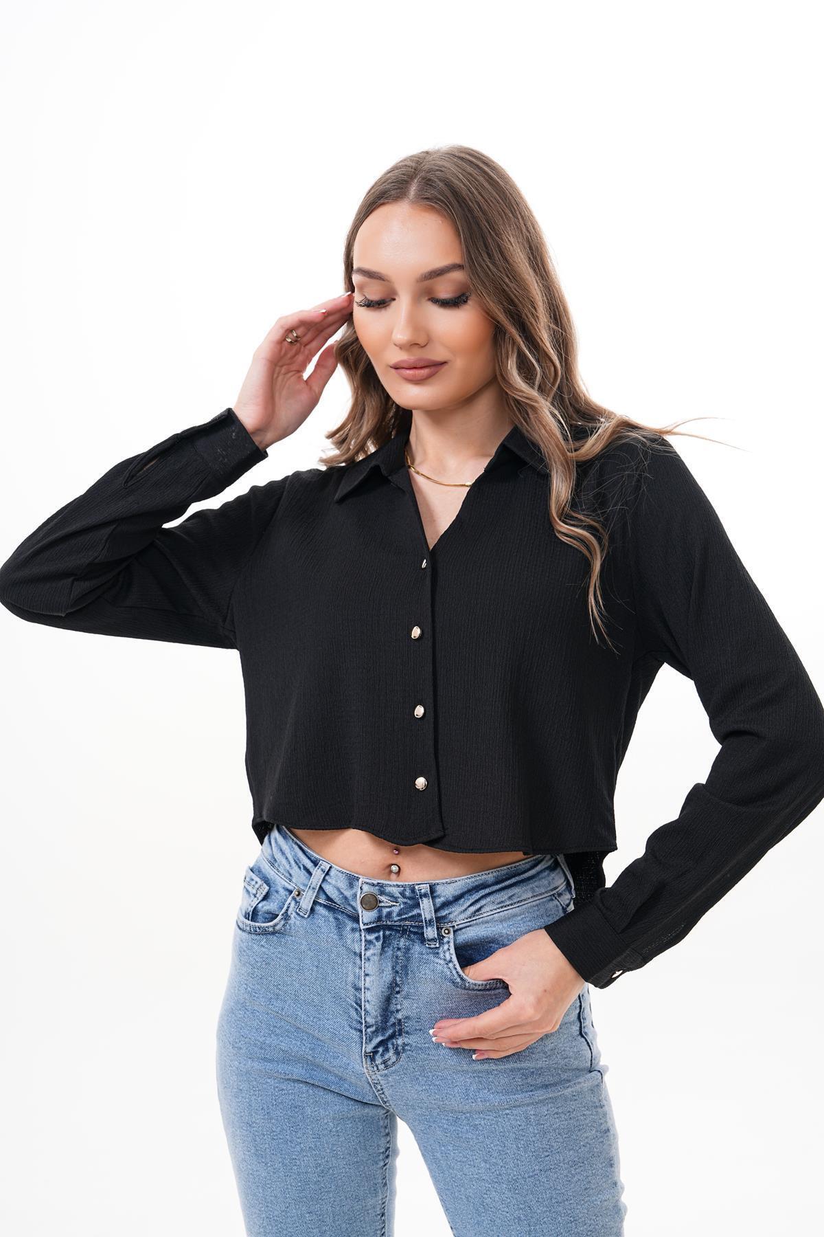ŞİMAL-Women's Long Sleeve Raschel Short Shirt 250241   - 2