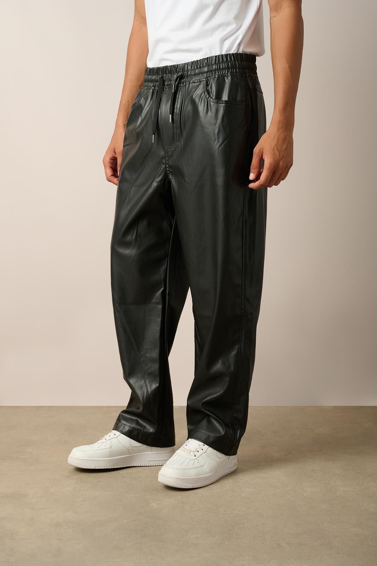 Rocqerx-R-4349 Elastic Waist Leather Trousers 3