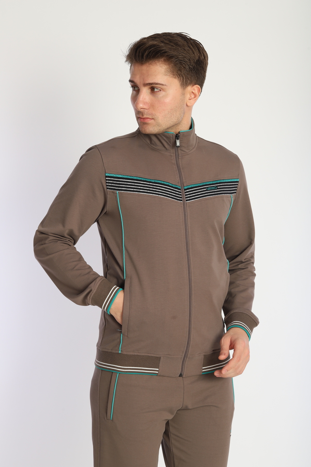 NEED LİFE-Men's Stand-Up Collar Standard Fit Line Detailed Zippered Straight Leg Tracksuit Set 3