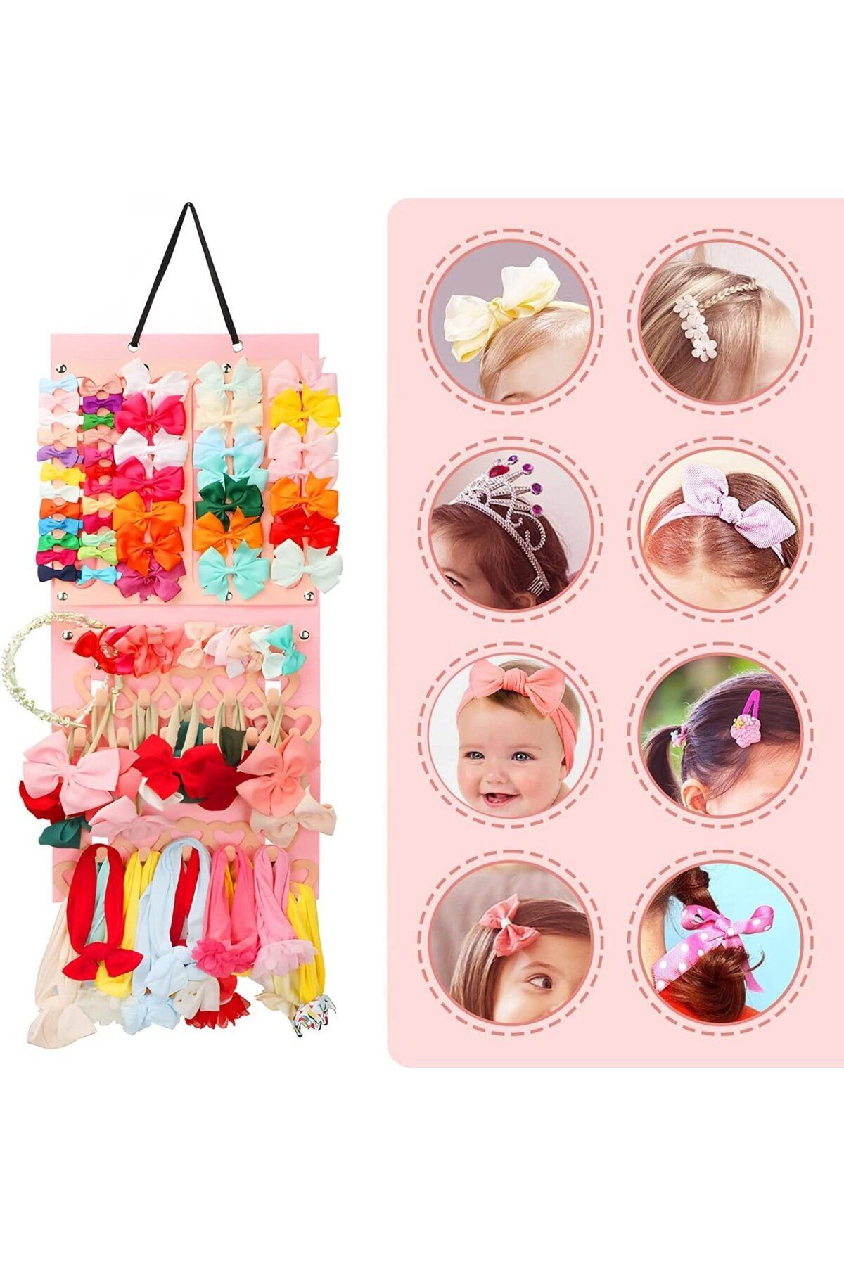 auvstar-Hanging Organizer for Hair Clips/Bars, Textile, Pink 4