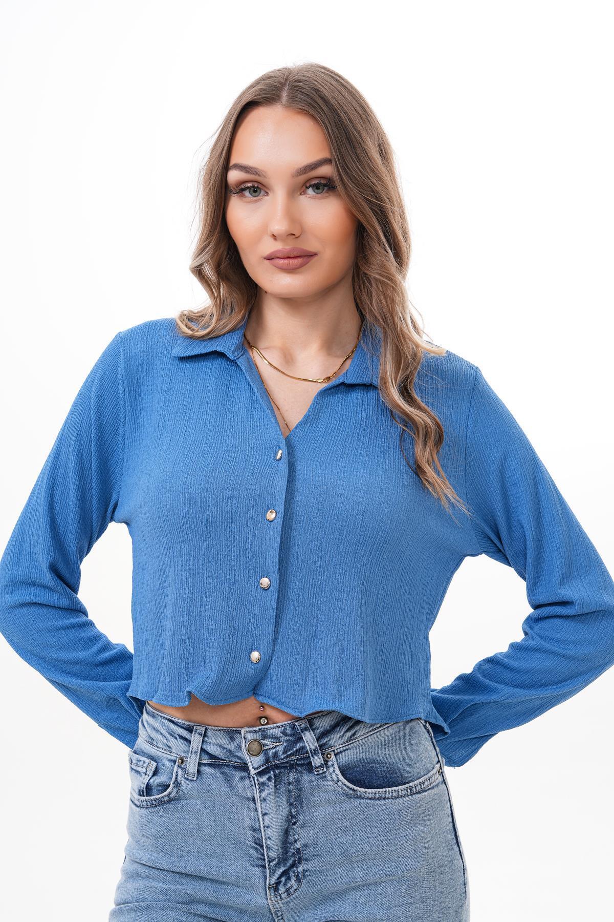 ŞİMAL-Women's Long Sleeve Raschel Short Shirt 250241   - 1