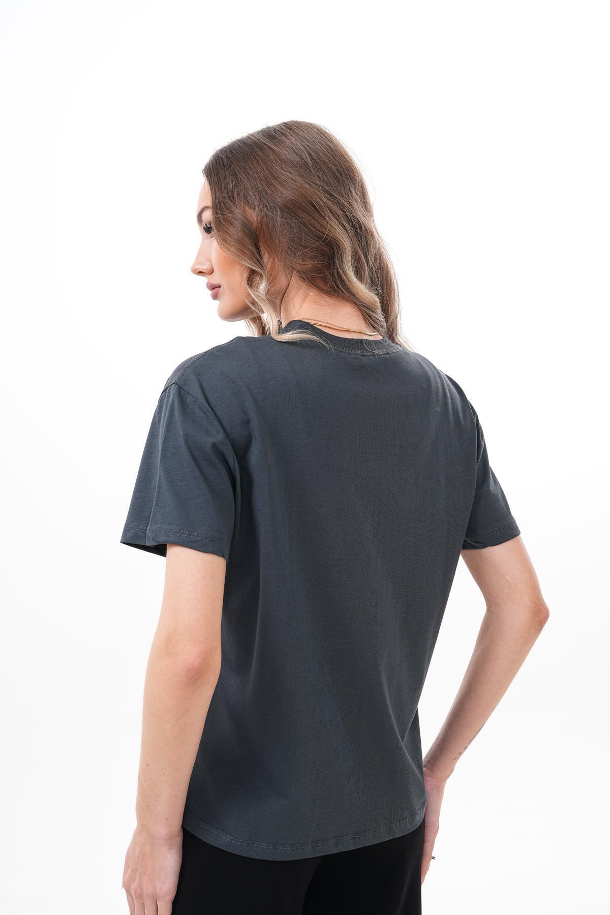 ŞİMAL-Women's Round Neck Combed Cotton T-Shirt 250078   - 5