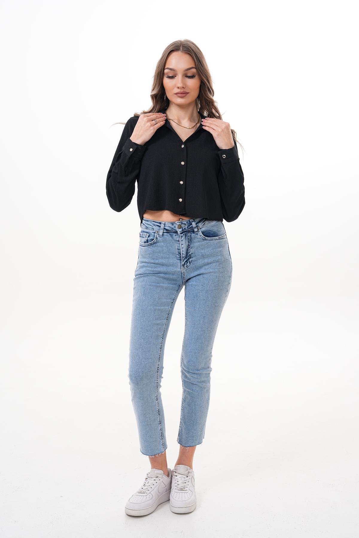 ŞİMAL-Women's Long Sleeve Raschel Short Shirt 250241   - 4