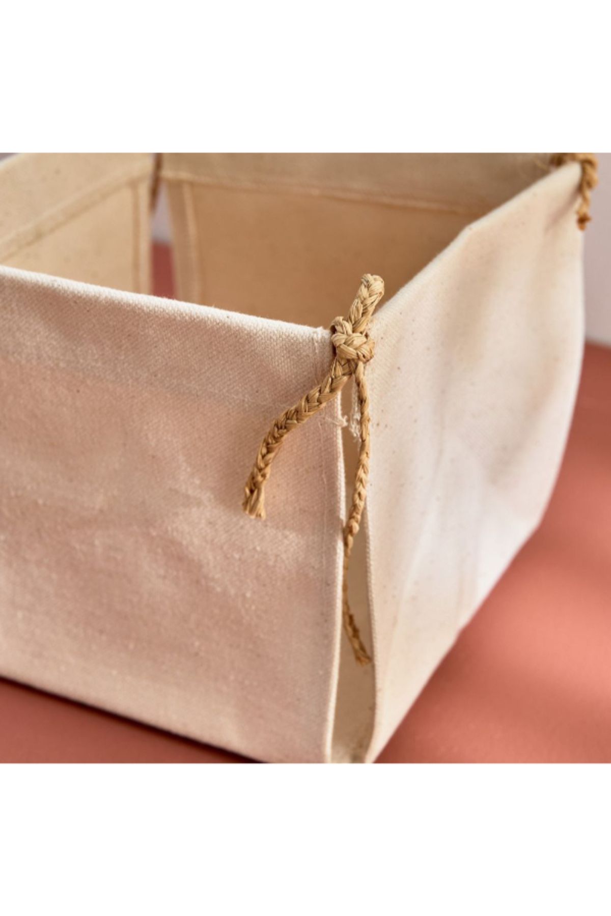Home Box-Bella Canvas Square Box Planter with Raffia Strings - 15x15 x15 cm 2