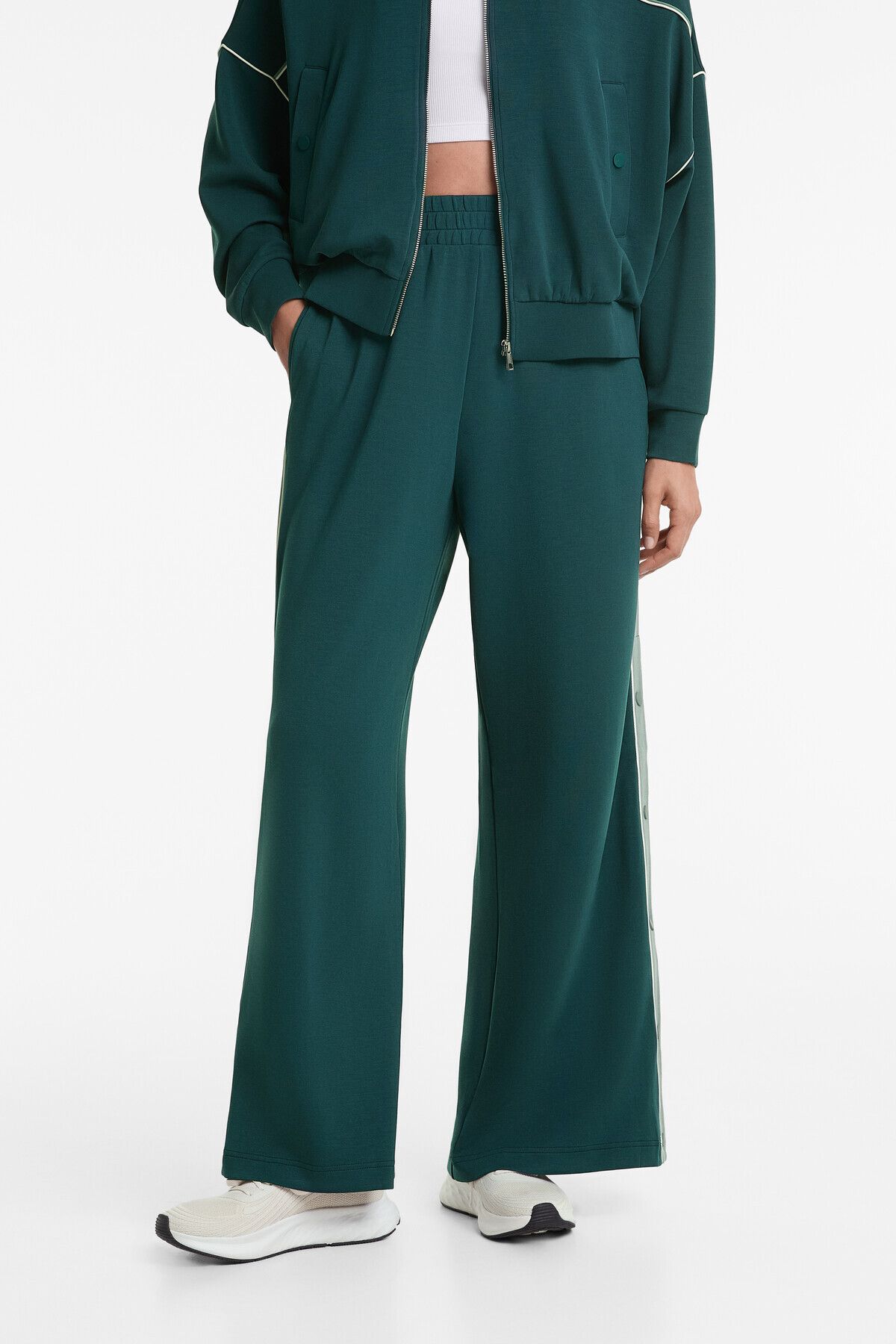Oysho-Wide-leg trousers with soft-touch modal, piping and buttons 7