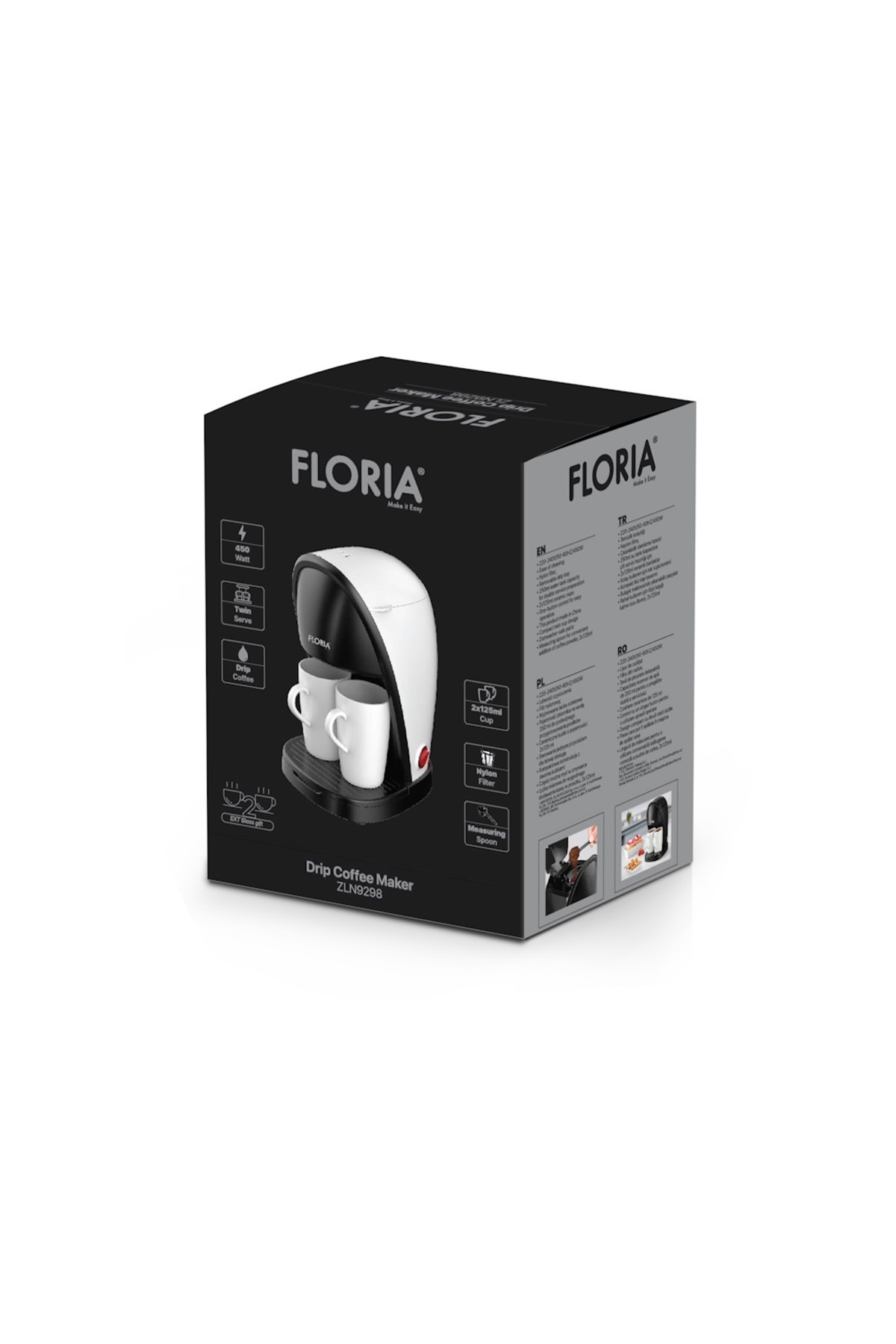 Floria Coffee maker ZLN9298, nylon filter, measuring cup, 2 cups