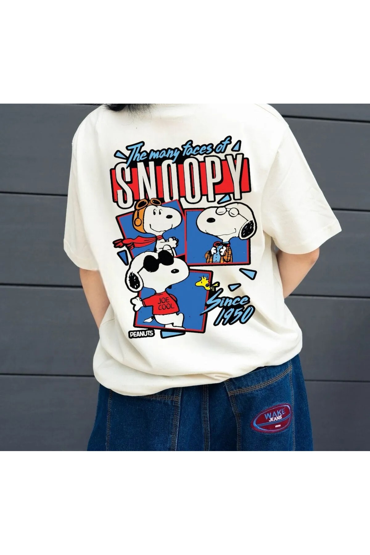 weywot Snoppy since 1950 Special Design New Season Front/Rear Printed Oversize Beige T-Shirt