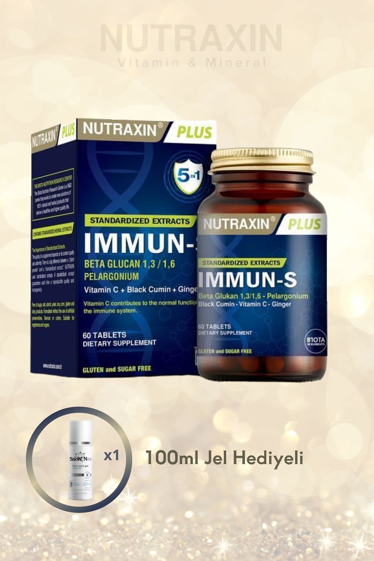 Nutraxin Immun-S 5’i1 Arada Bitkisel Ekstreler,Vitamin Ve Multimineral İçeren Takviye Edici Gıda 60 Tablet /1