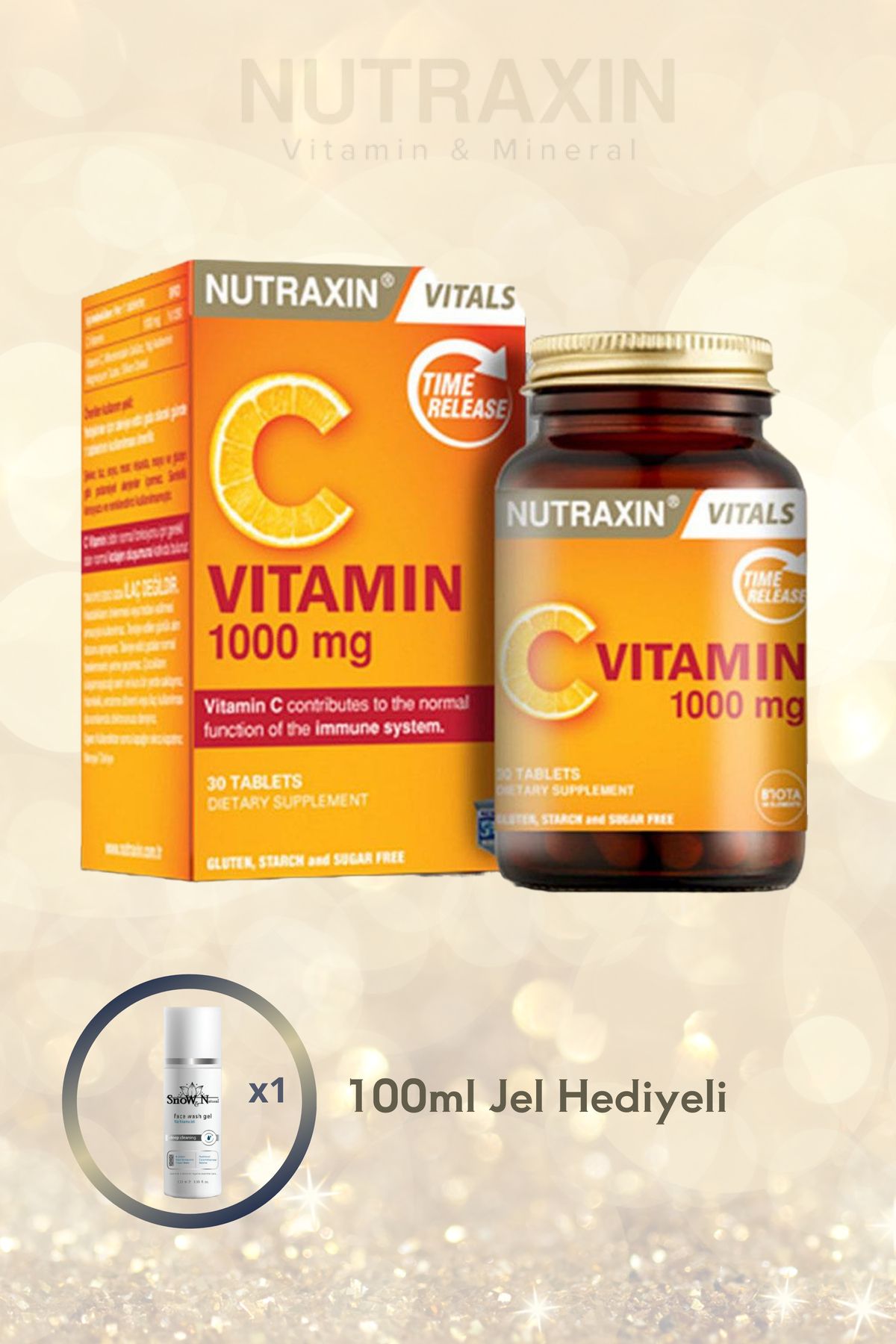 Nutraxin Vitamin C 1000 mg Takviye Edici Gıda 30 Tablet & 100 ML YÜZ TEMİZLEME JELİ