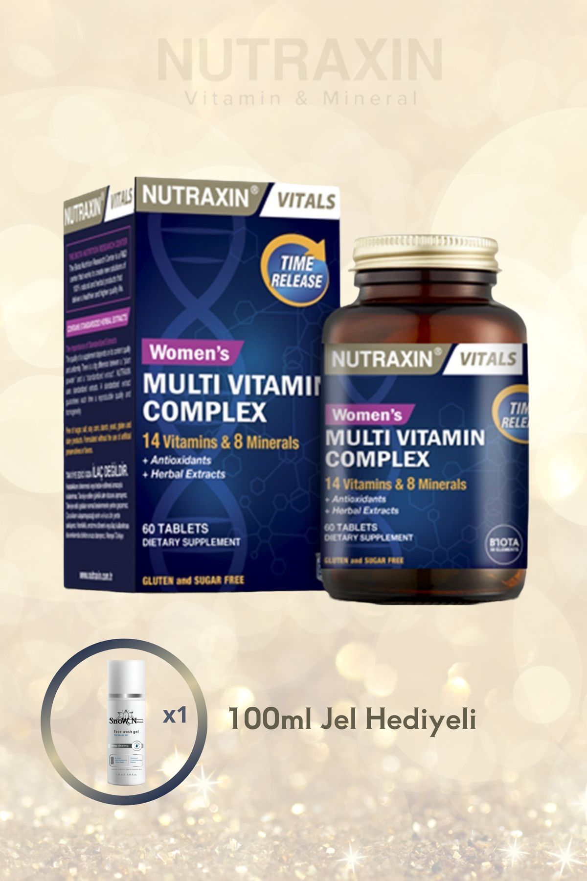 Nutraxin Womens Multi Vitamin Complex 60 Tablets Kadınlara Özel & 100 ml yüz temizleme jeli