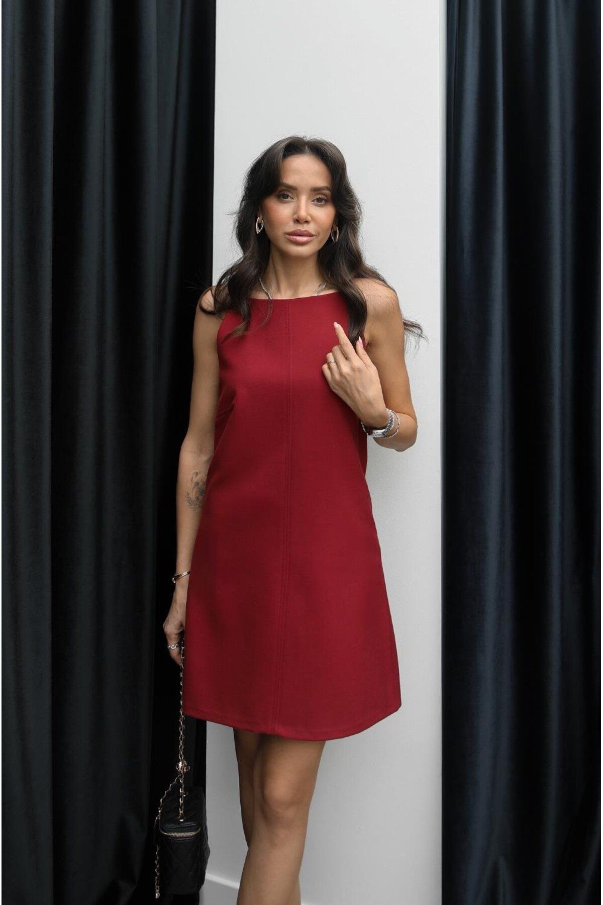 Havoş-Burgundy Moe Square Neck Dress 4