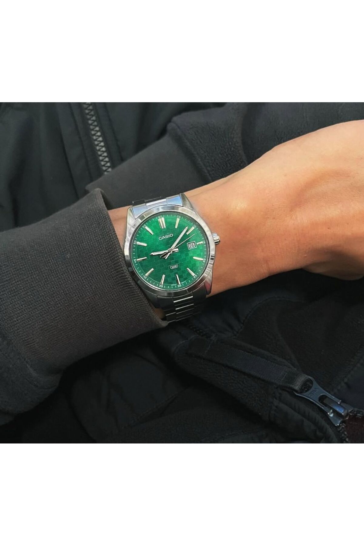 Casio-Casio MTP-VD03D-3A1 Men's Stainless Steel Watch, Green Dial, Analog with Three Hands 2
